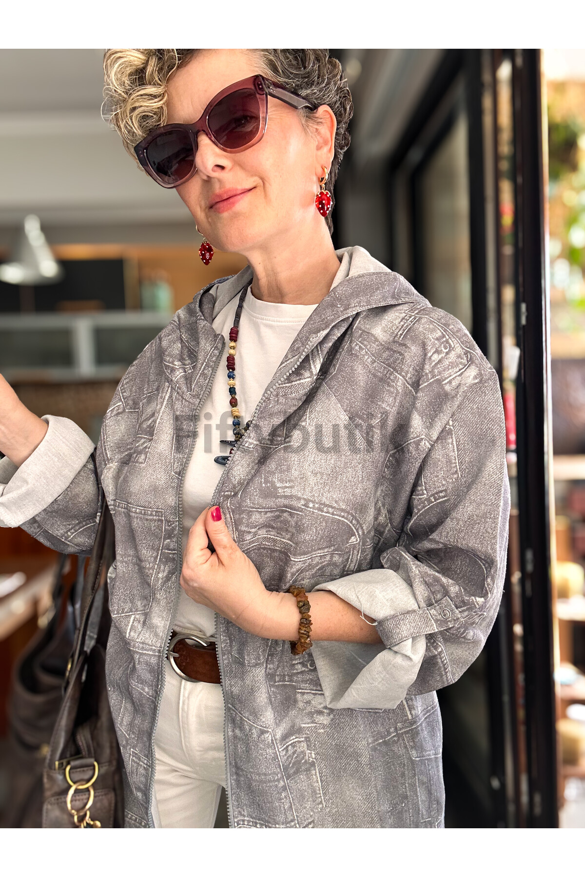 Ferdis Tasarım Desenli Ceket Gri