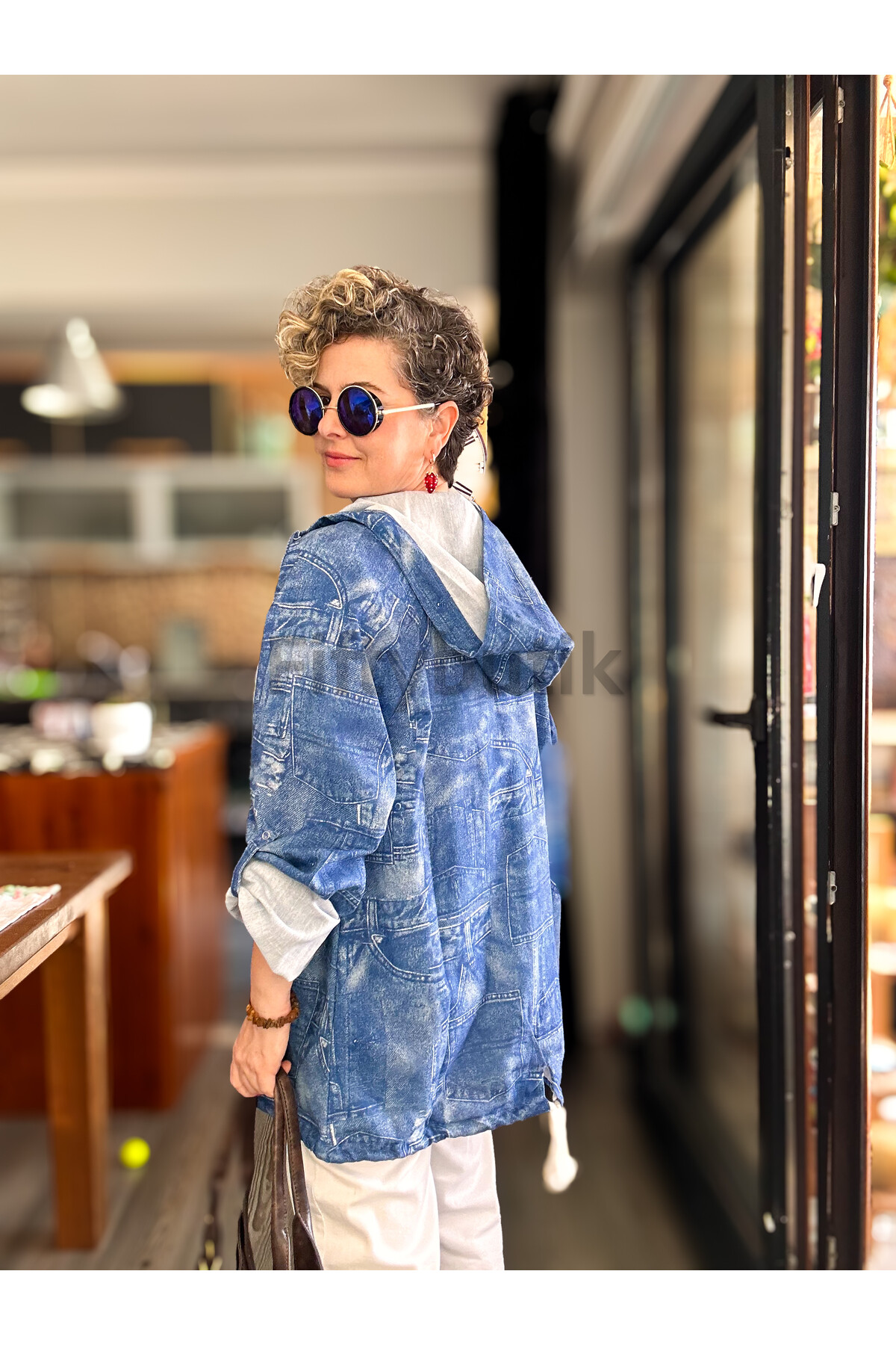 Ferdis Tasarım Desenli Ceket Mavi