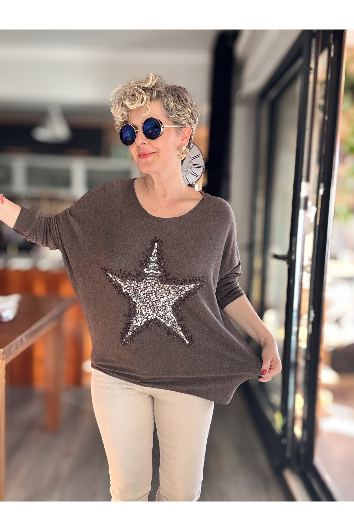 Festa İtalyan Yıldız Pul Detay Triko Kahverengi