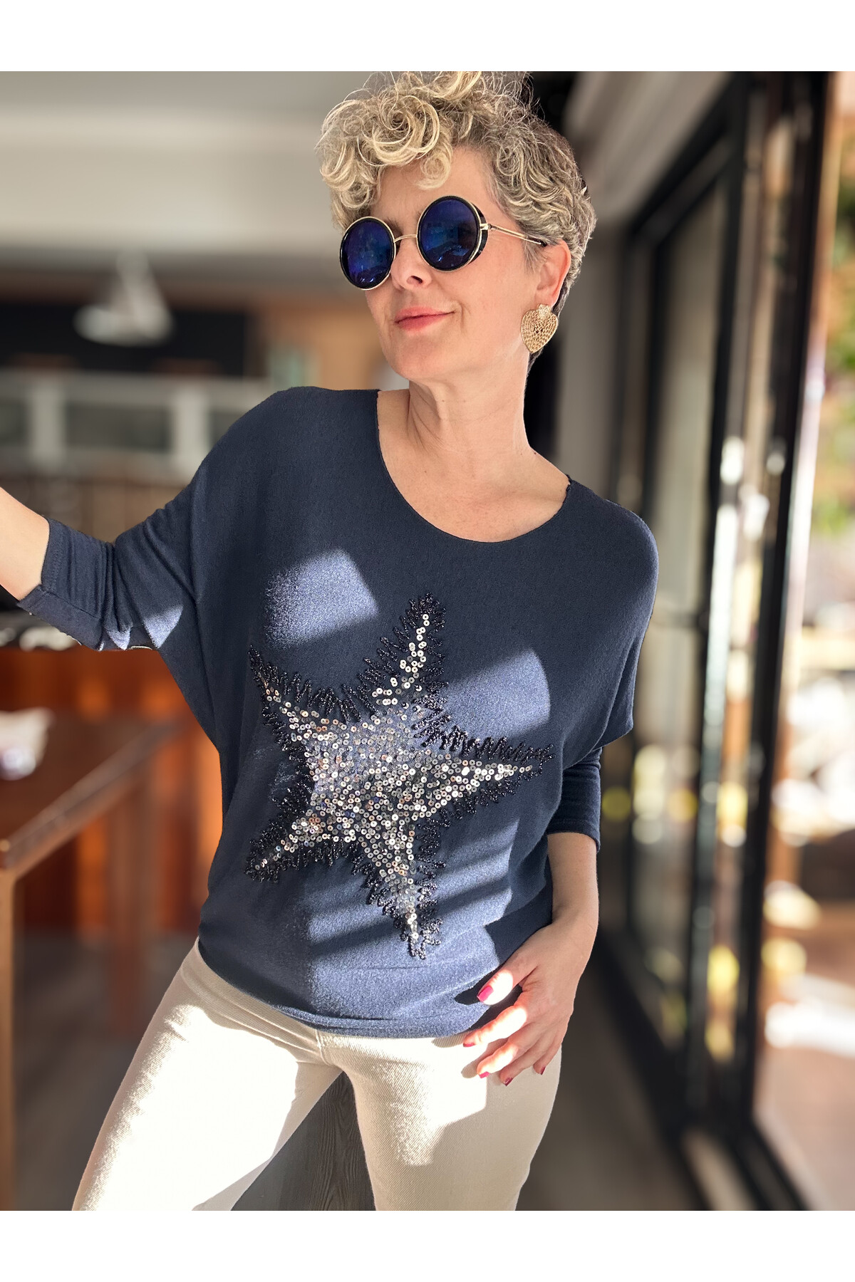 Festa İtalyan Yıldız Pul Detay Triko Lacivert