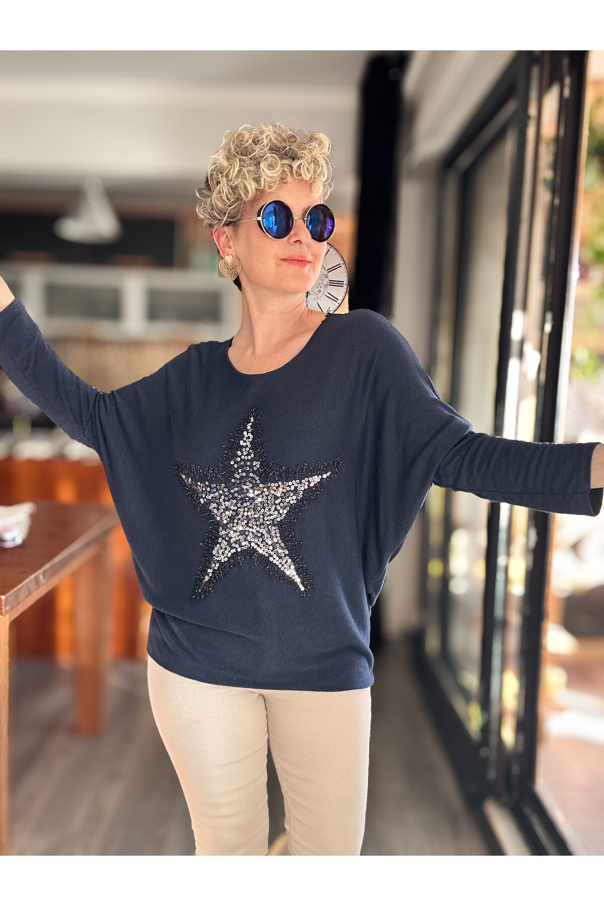 Festa İtalyan Yıldız Pul Detay Triko Lacivert