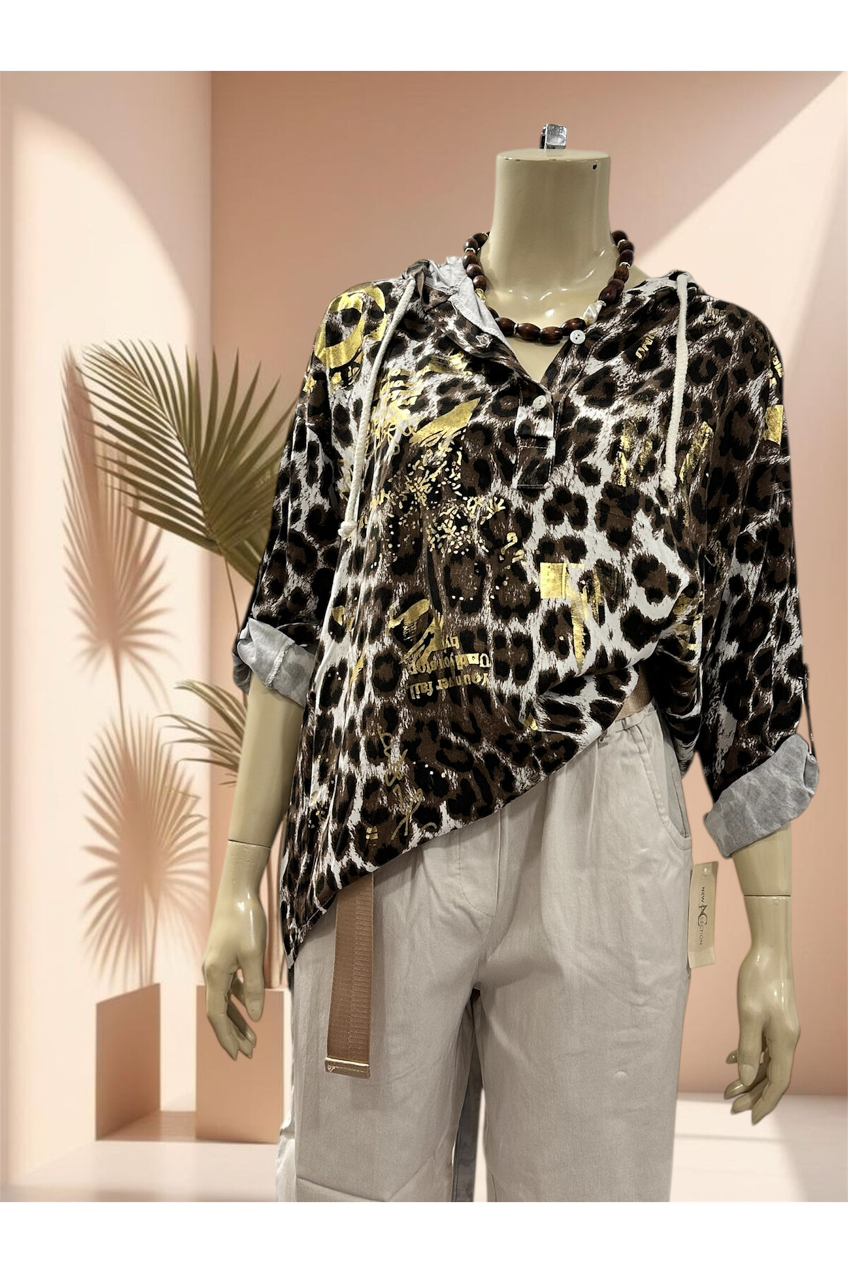 Figgo İtalyan Leopar Desen Yaldızlı Kap Beyaz