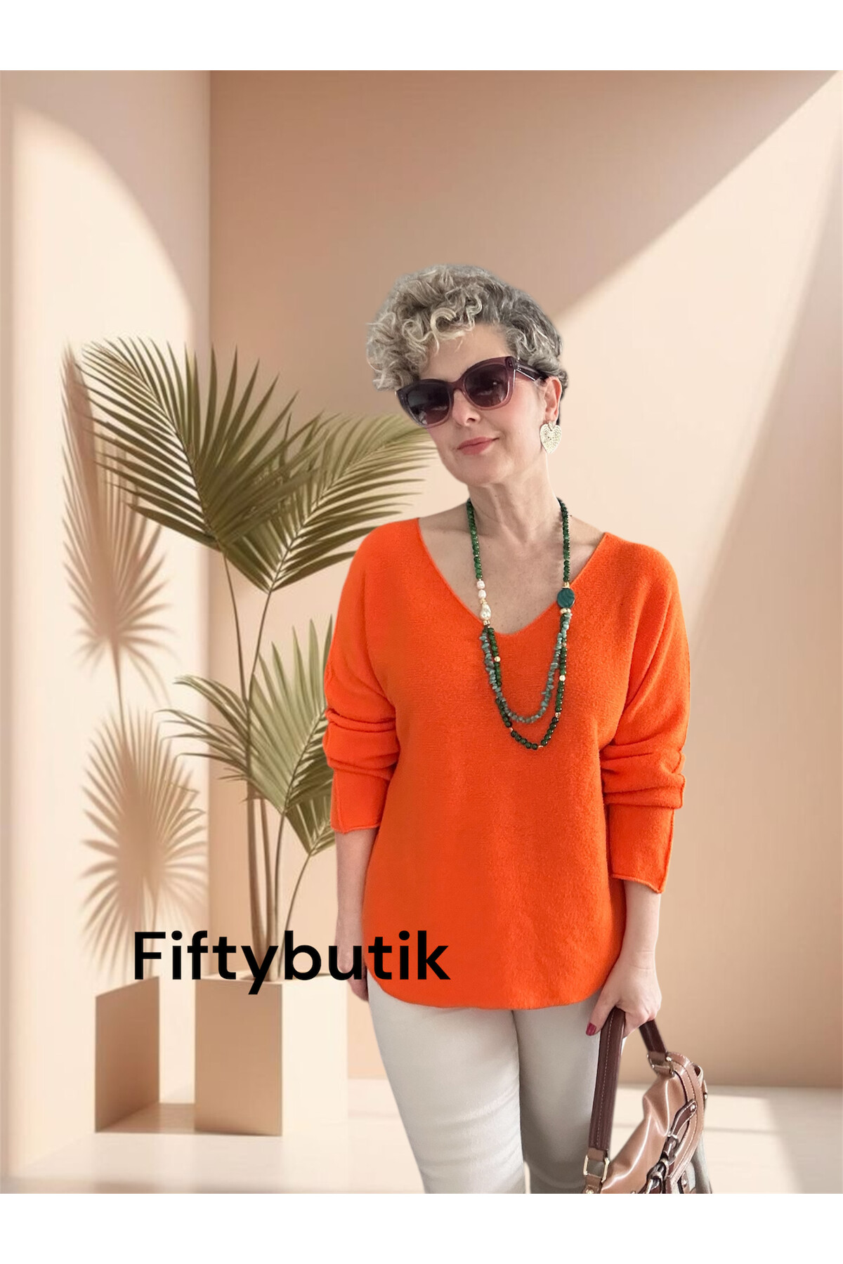 Fikka İtalyan V Yaka Oval Triko Orange