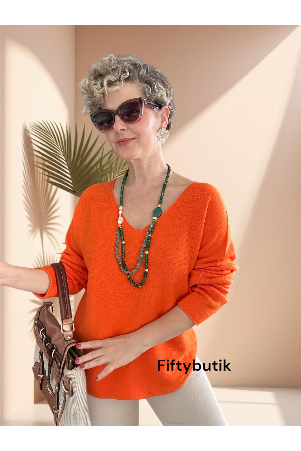 Fikka İtalyan V Yaka Oval Triko Orange