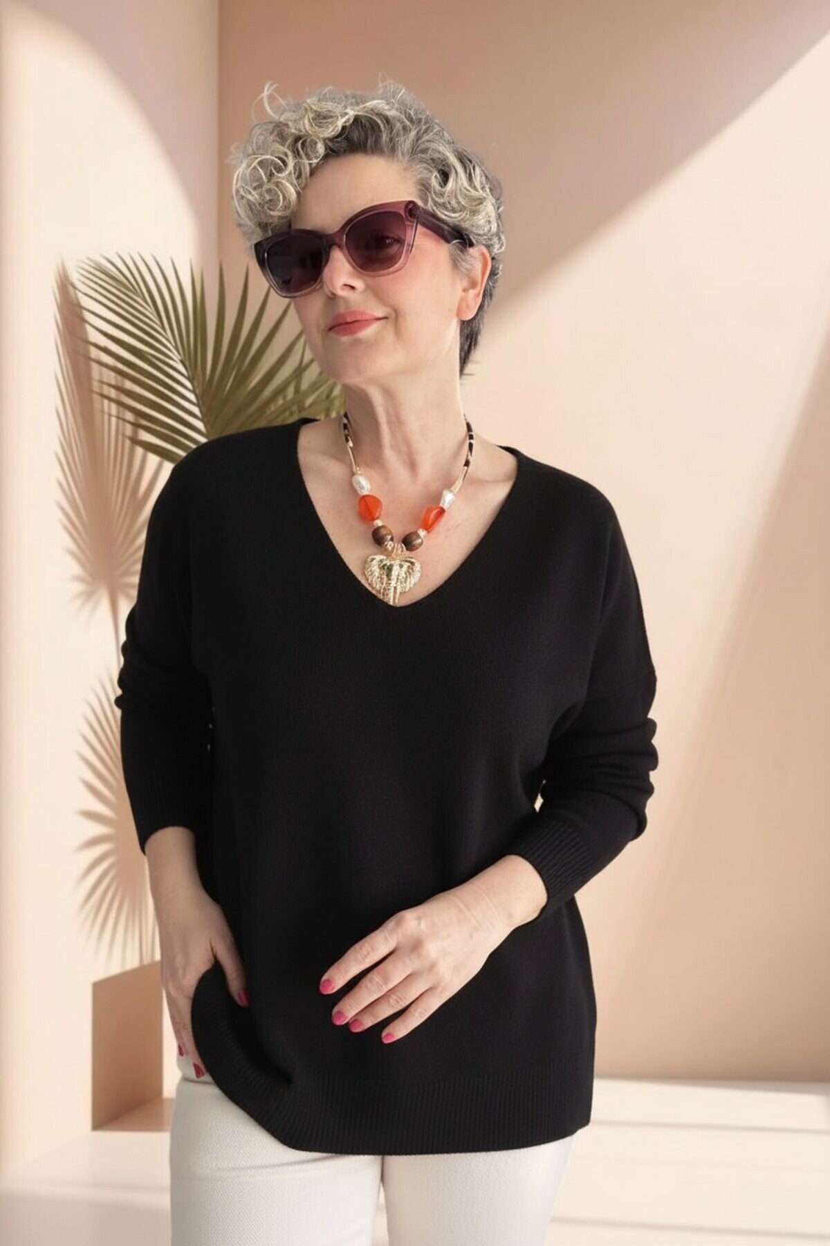 Fikka İtalyan V Yaka Oval Triko Siyah