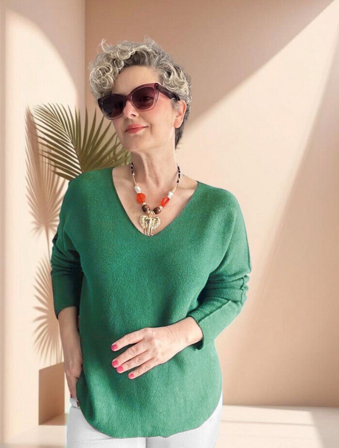 Fikka İtalyan V Yaka Oval Triko Yeşil