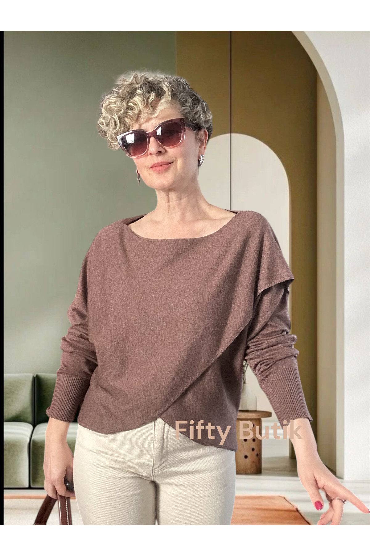 Fulle Tasarım Çapraz Triko Kahve