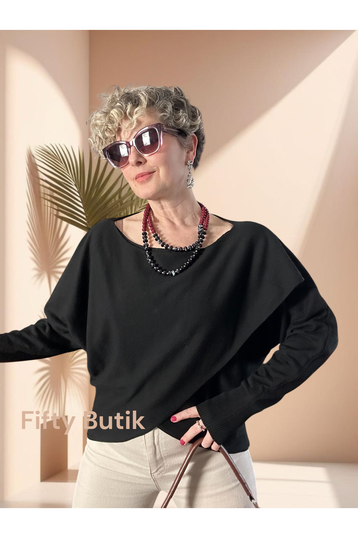 Fulle Tasarım Çapraz Triko Siyah