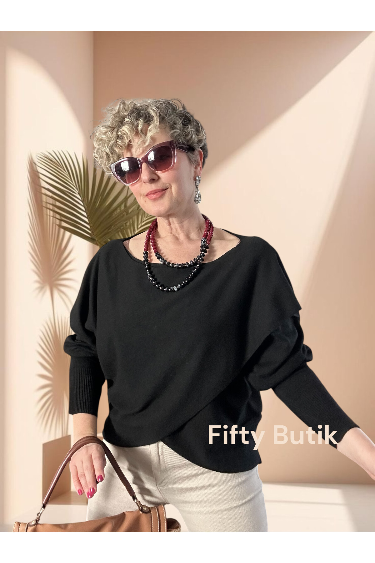 Fulle Tasarım Çapraz Triko Siyah