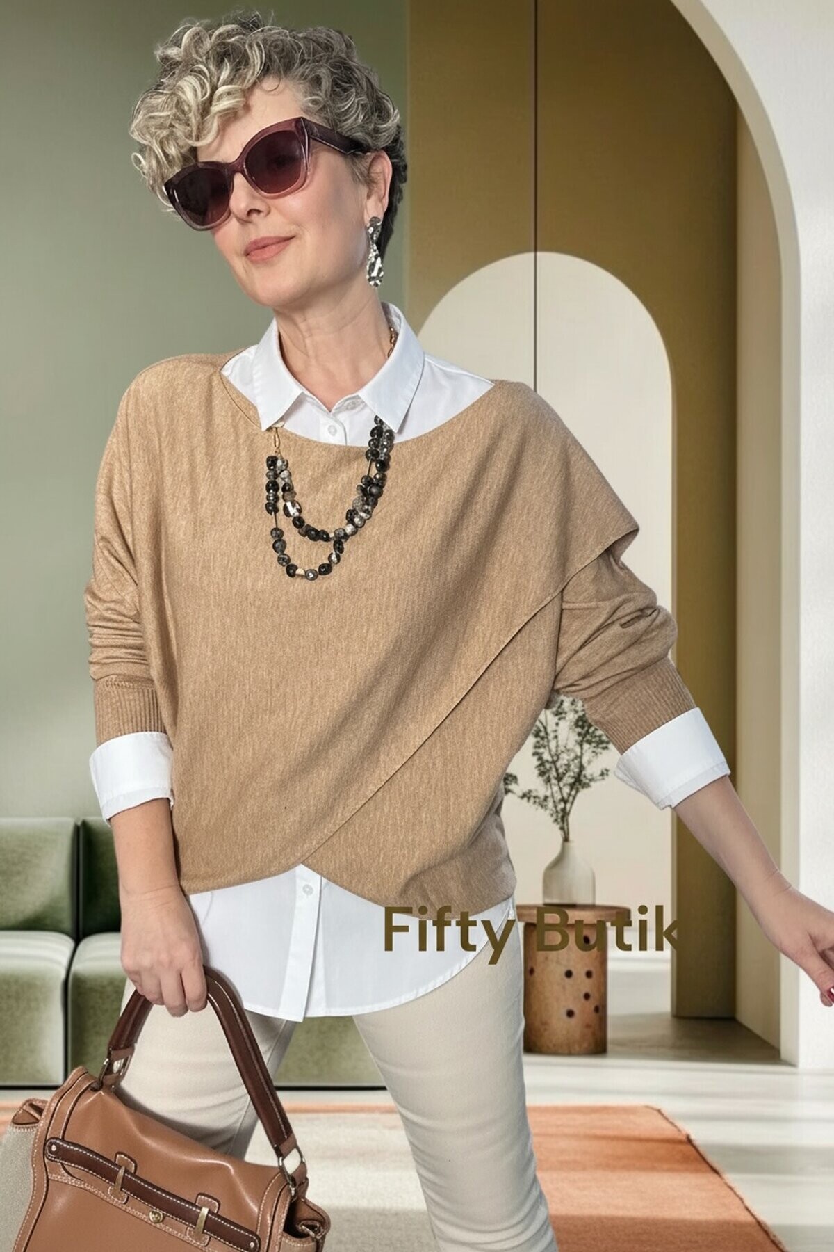 Fulle Tasarım Çapraz Triko Vizon