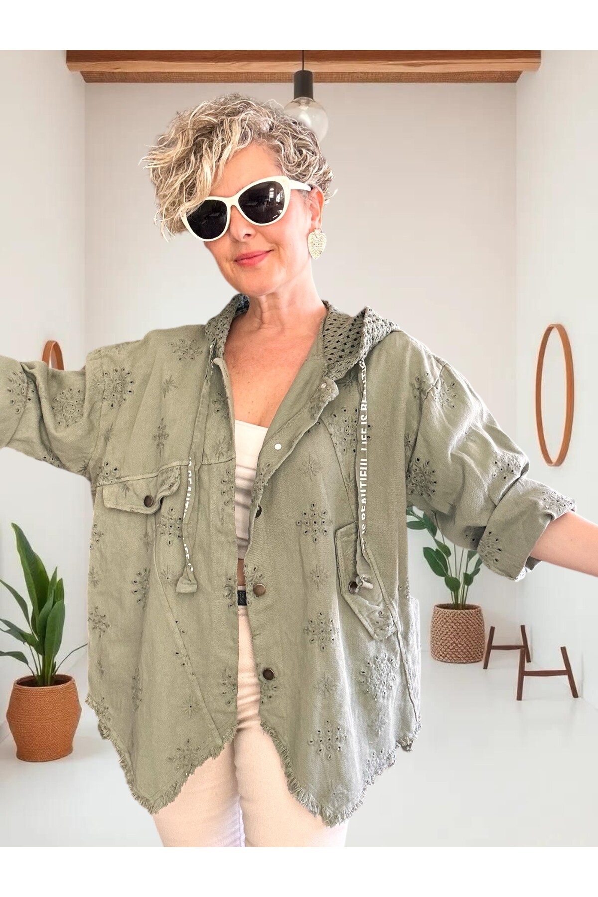 Galli İtalyan Asimetrik Cep Kapşonlu Ceket Haki