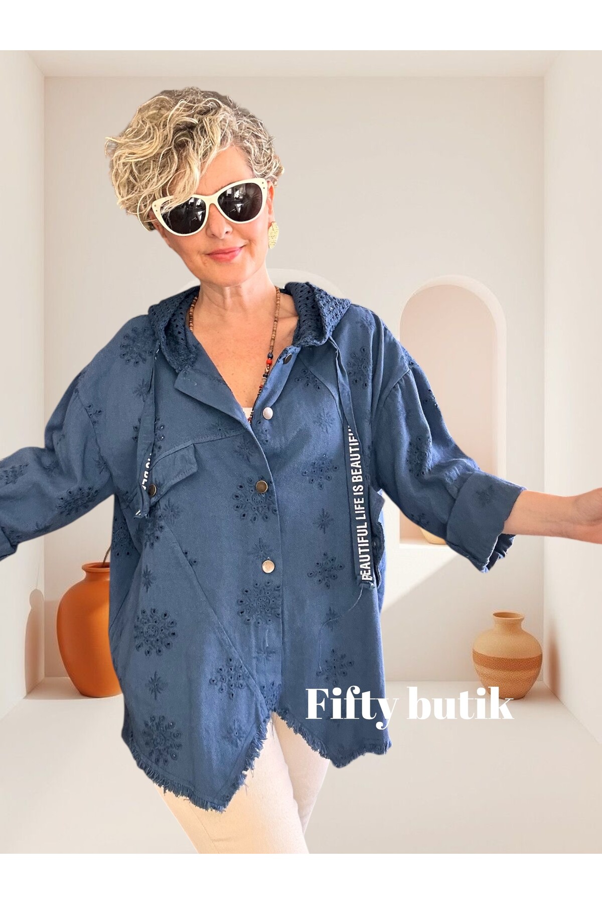 Galli İtalyan Asimetrik Cep Kapşonlu Ceket İndigo