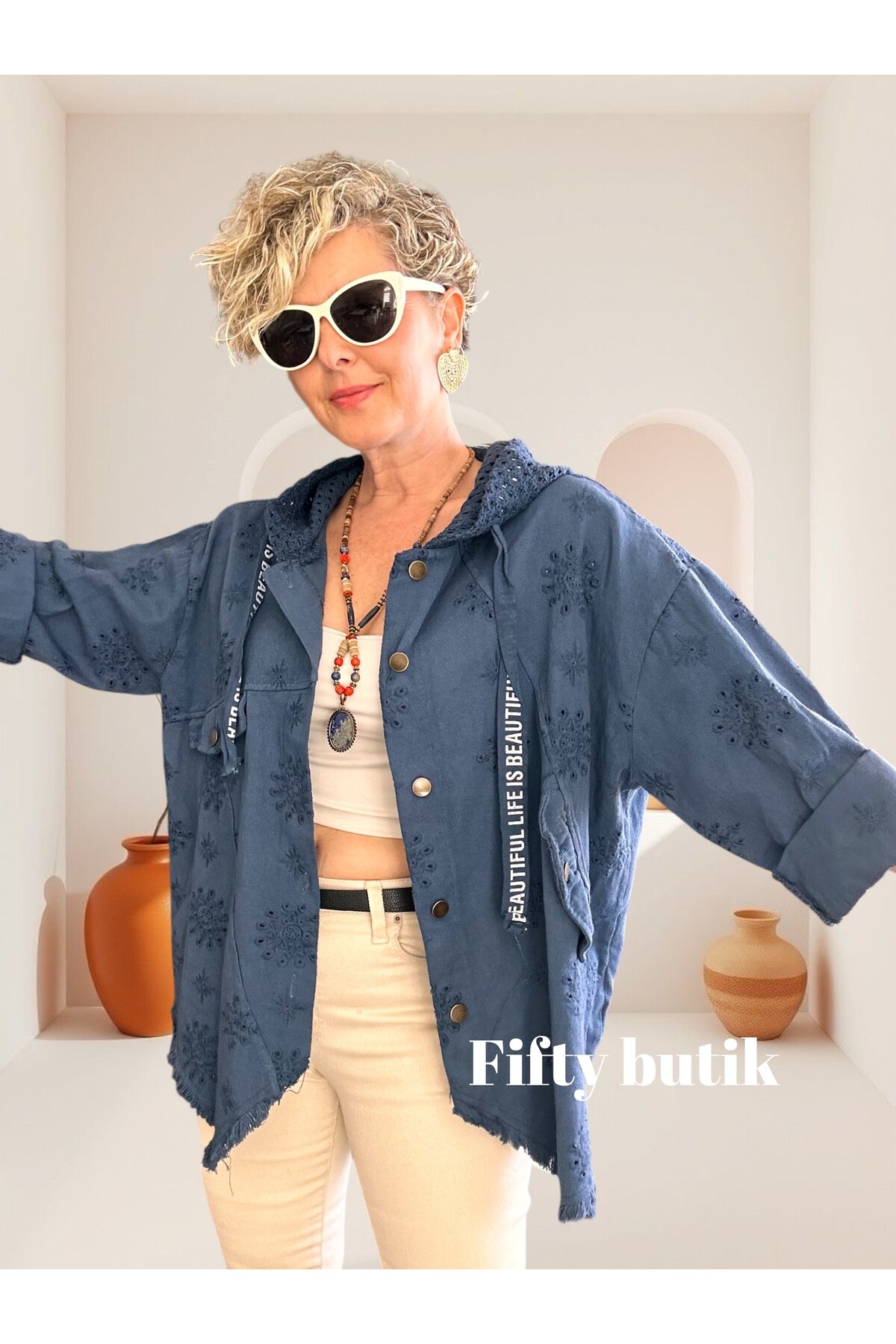 Galli İtalyan Asimetrik Cep Kapşonlu Ceket İndigo