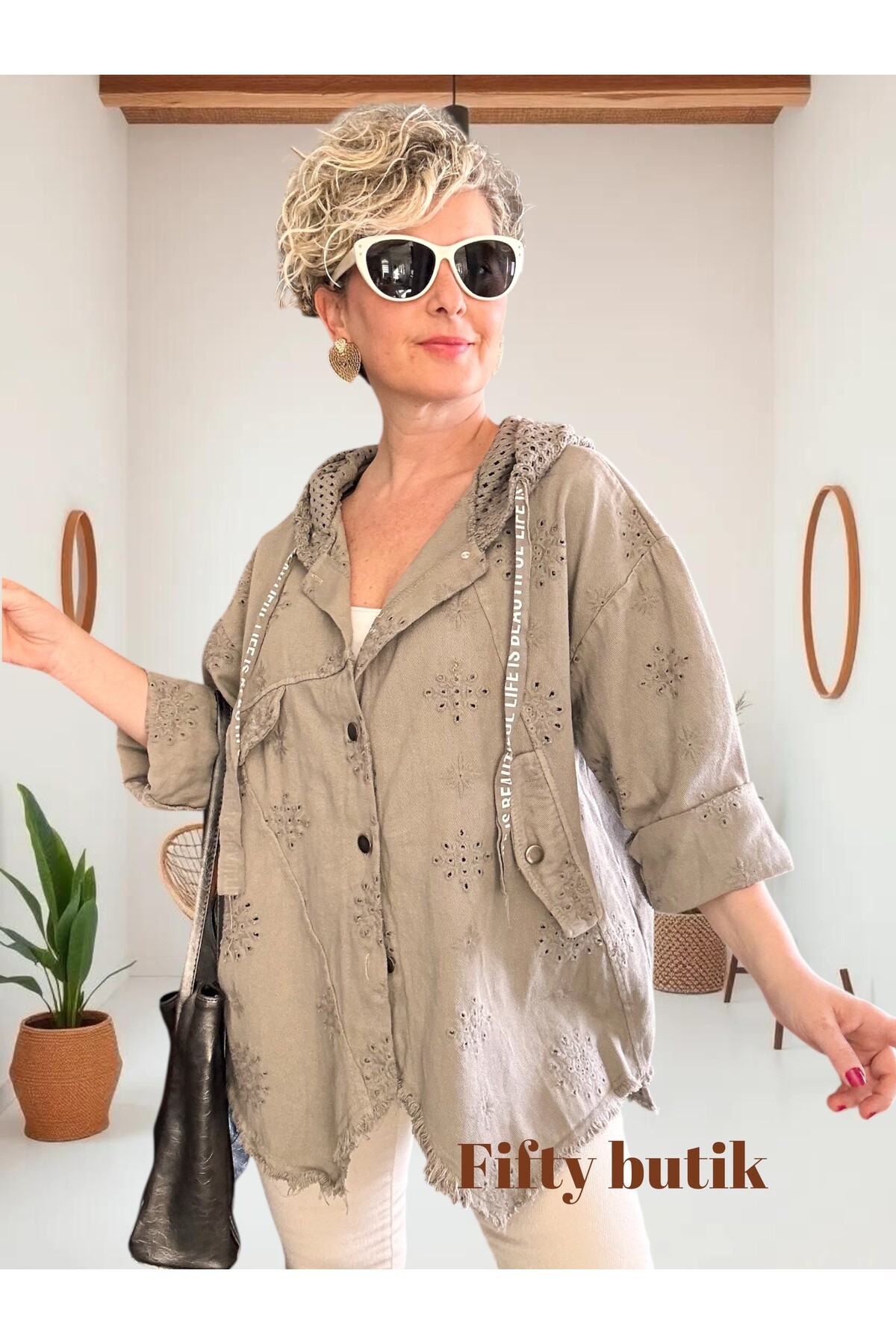 Galli İtalyan Asimetrik Cep Kapşonlu Ceket Vizon