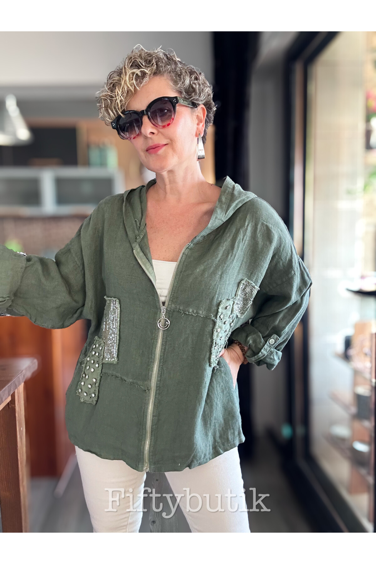 Gatto İtalyan Vip Kapşon Taş Payetli Ceket Haki