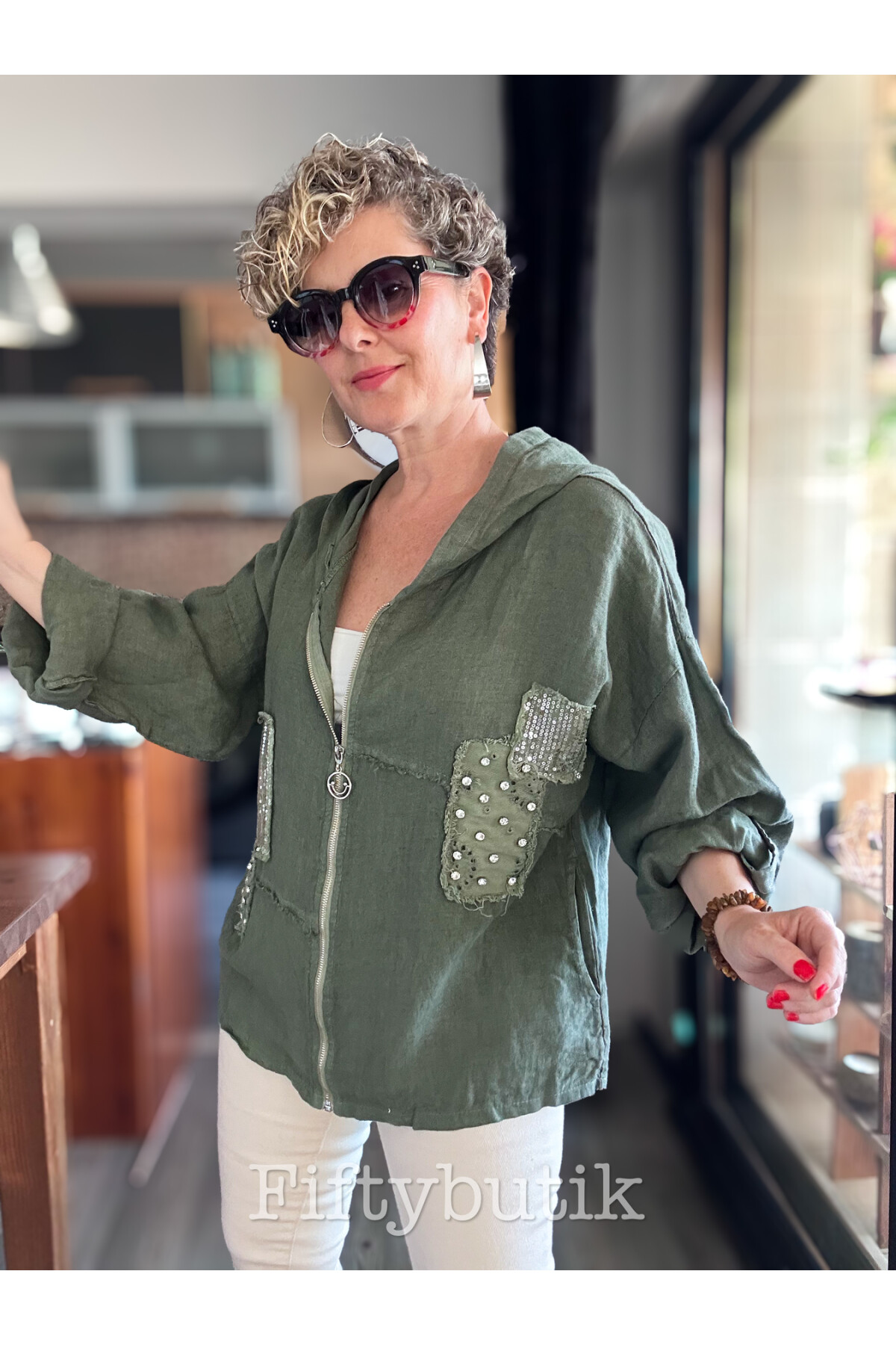 Gatto İtalyan Vip Kapşon Taş Payetli Ceket Haki