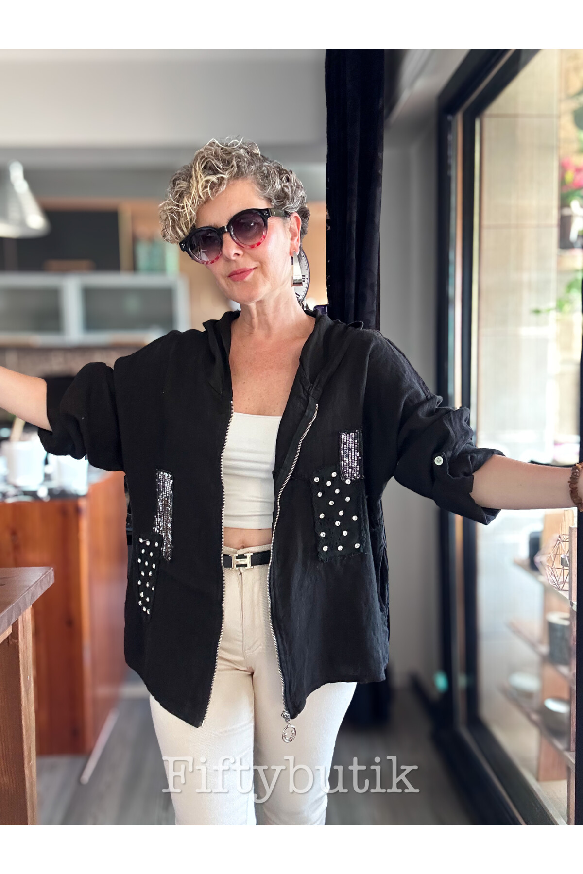 Gatto İtalyan Vip Kapşon Taş Payetli Ceket Siyah