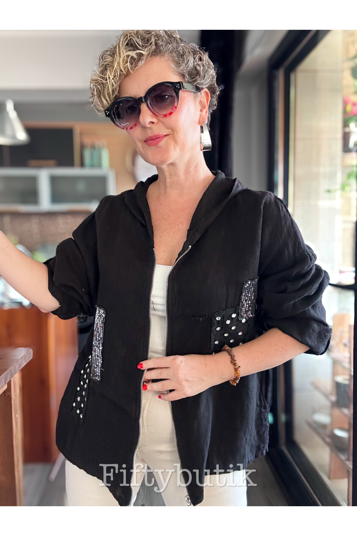 Gatto İtalyan Vip Kapşon Taş Payetli Ceket Siyah