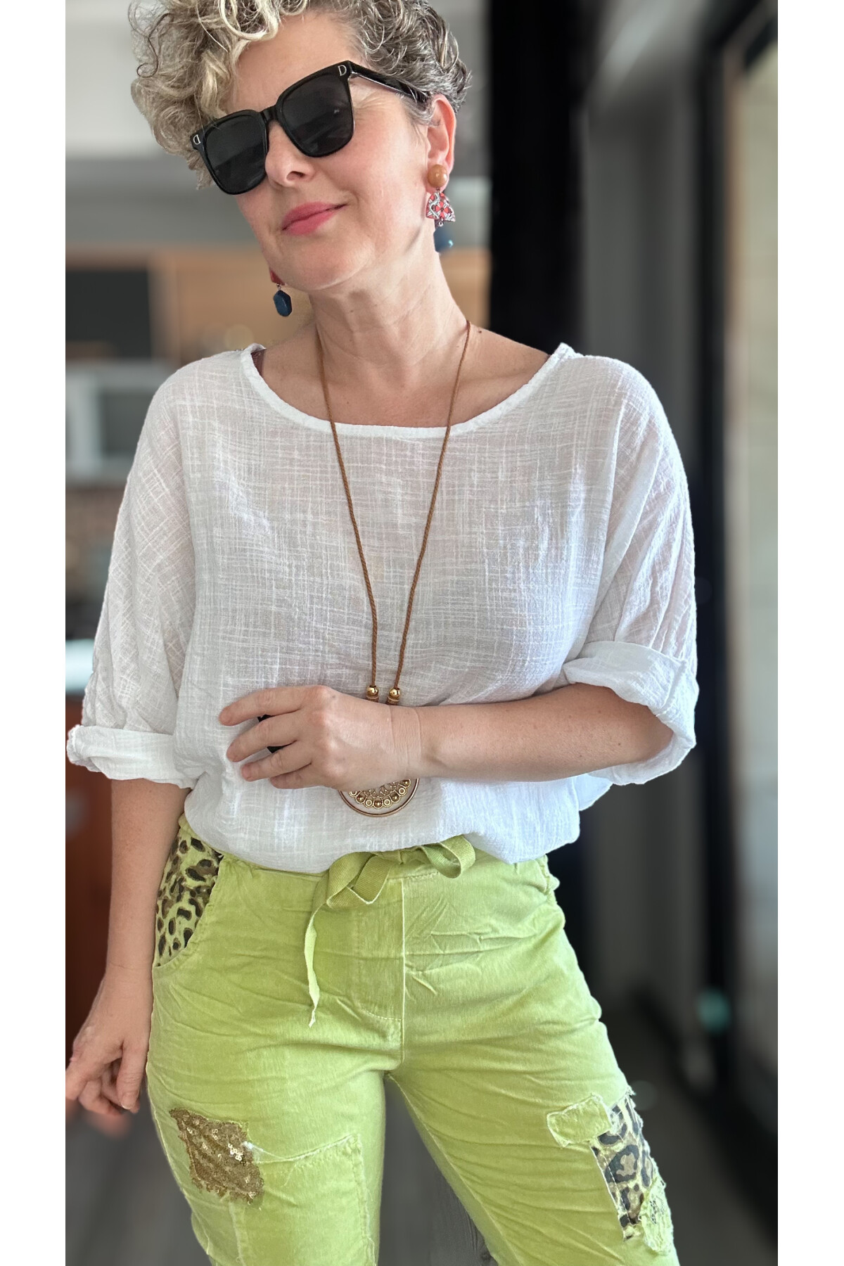 İtaliana Leopar Desen Pul Detaylı Sihirli Pantolon Elma Yeşil