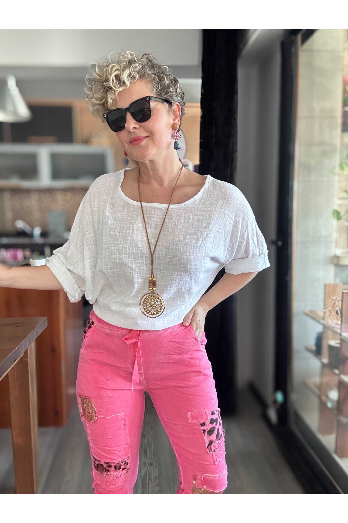 İtaliana Leopar Desen Pul Detaylı Sihirli Pantolon Fusya