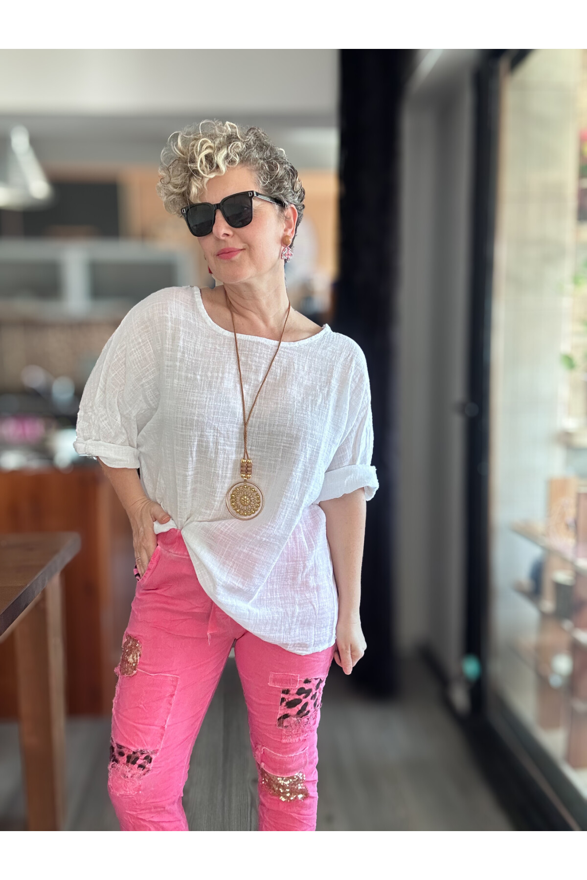 İtaliana Leopar Desen Pul Detaylı Sihirli Pantolon Fusya