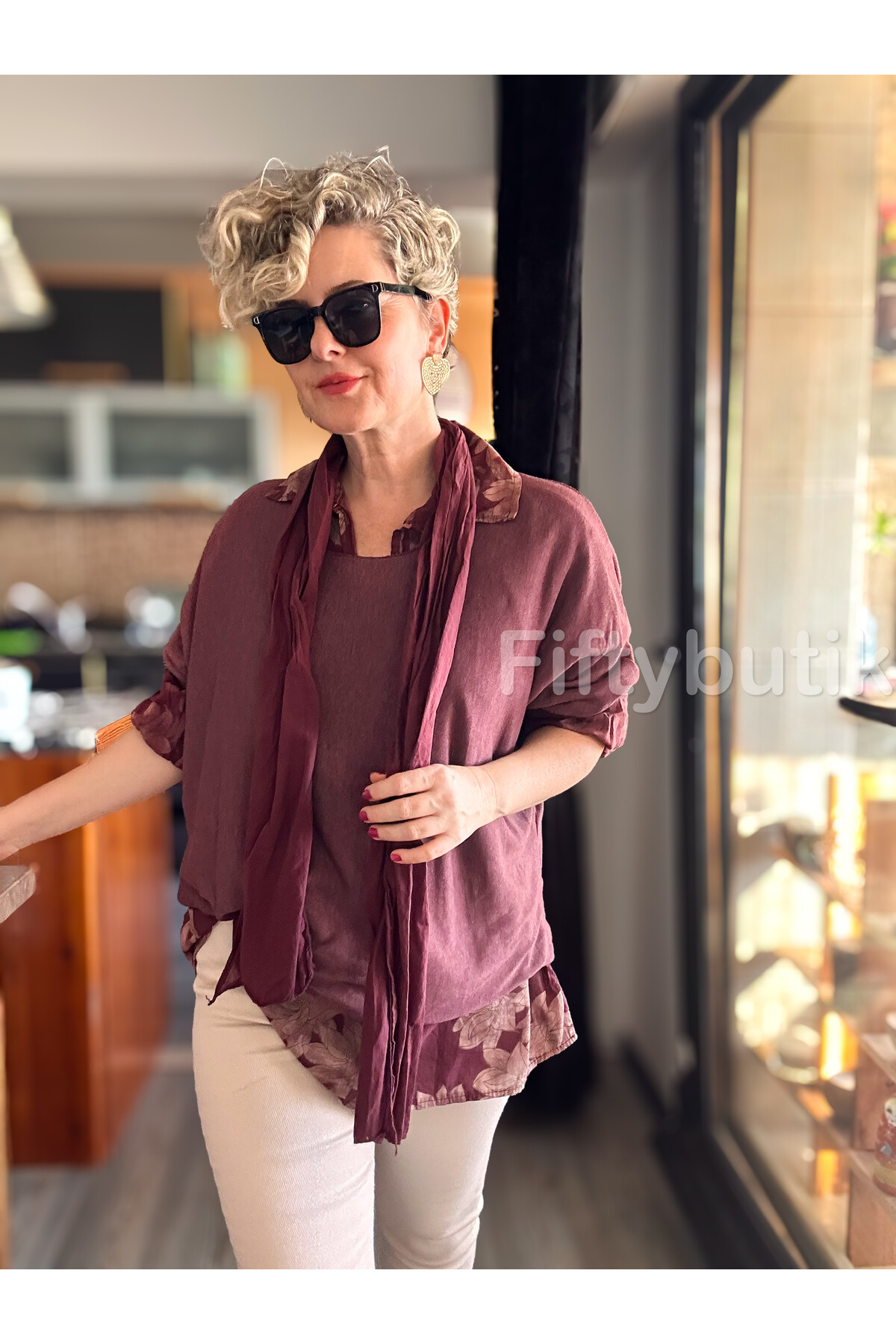 Julli İtalyan Gömlekli Bluz Triko Takım Bordo