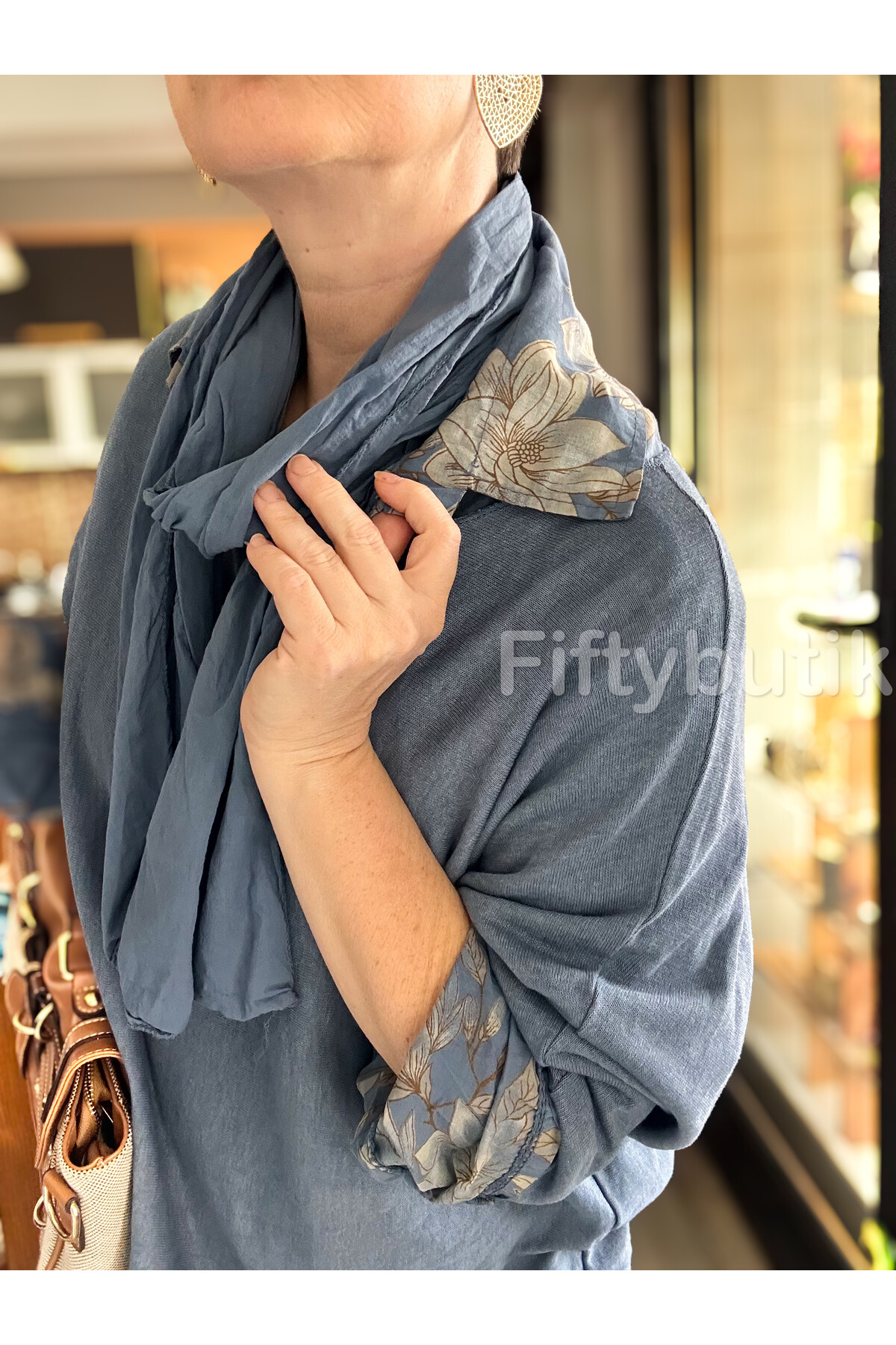 Julli İtalyan Gömlekli Bluz Triko Takım İndigo Mavi