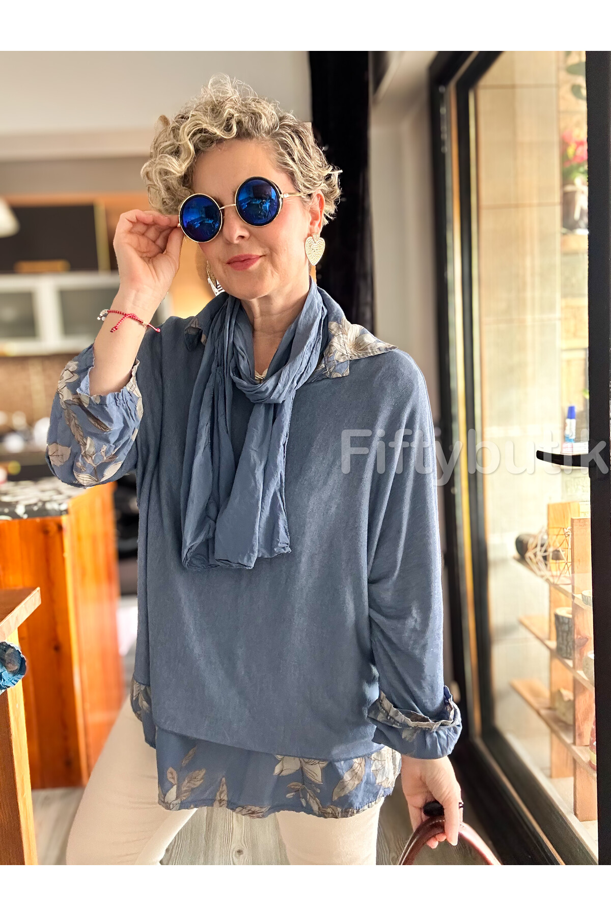 Julli İtalyan Gömlekli Bluz Triko Takım İndigo Mavi