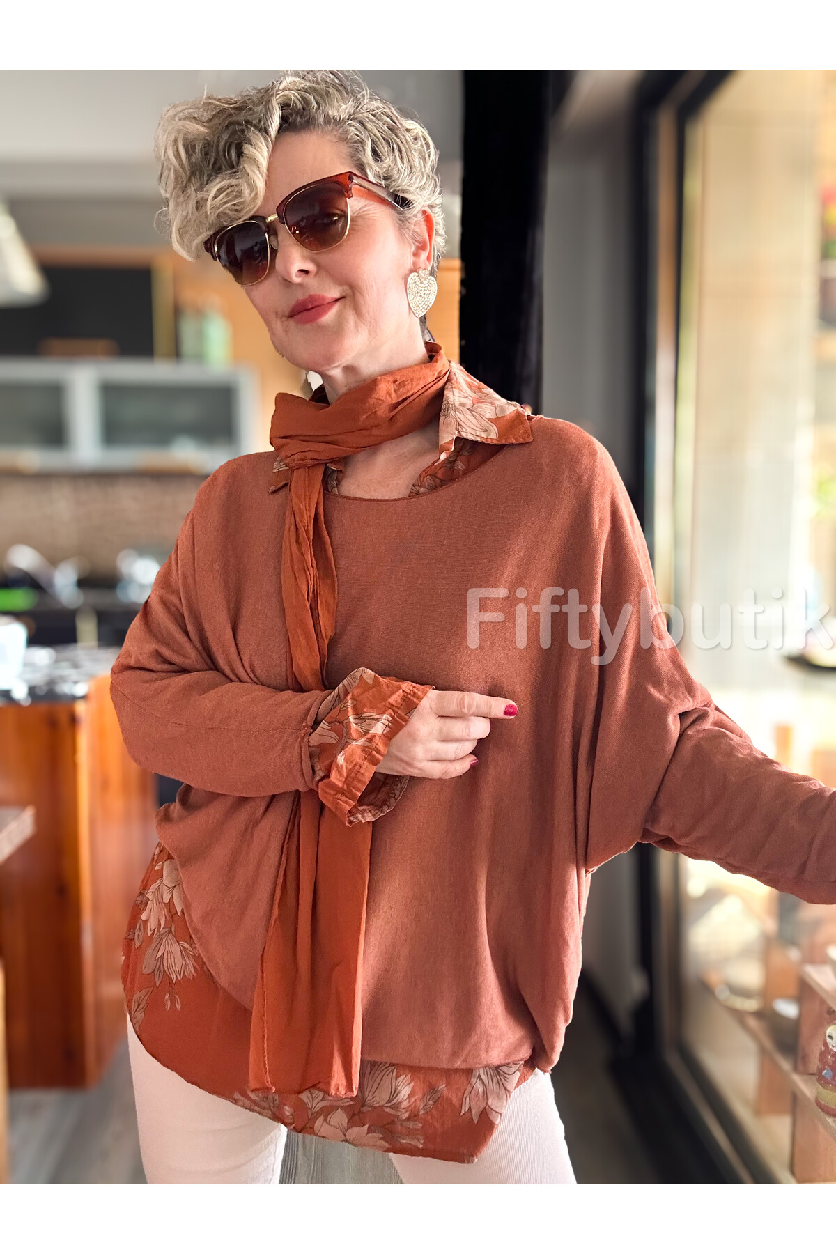 Julli İtalyan Gömlekli Bluz Triko Takım Kiremit