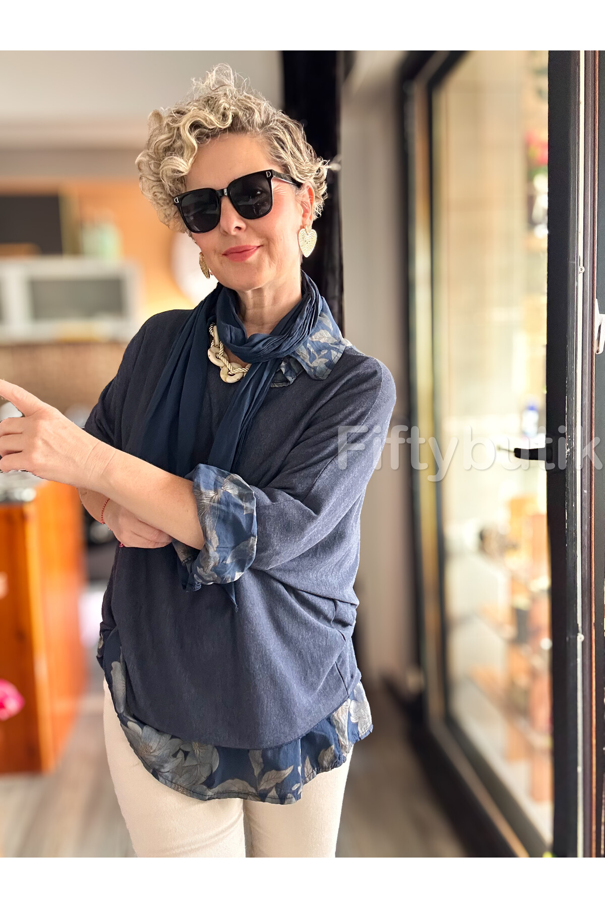 Julli İtalyan Gömlekli Bluz Triko Takım Lacivert