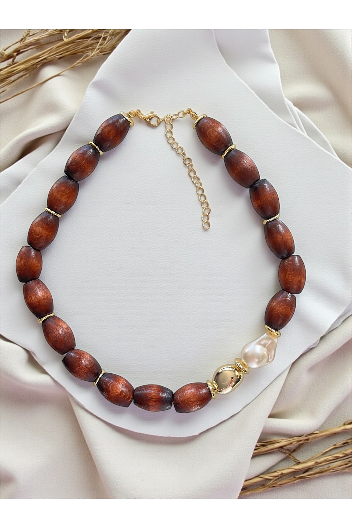 Kora Tahta Boncuk Etnik Kolye