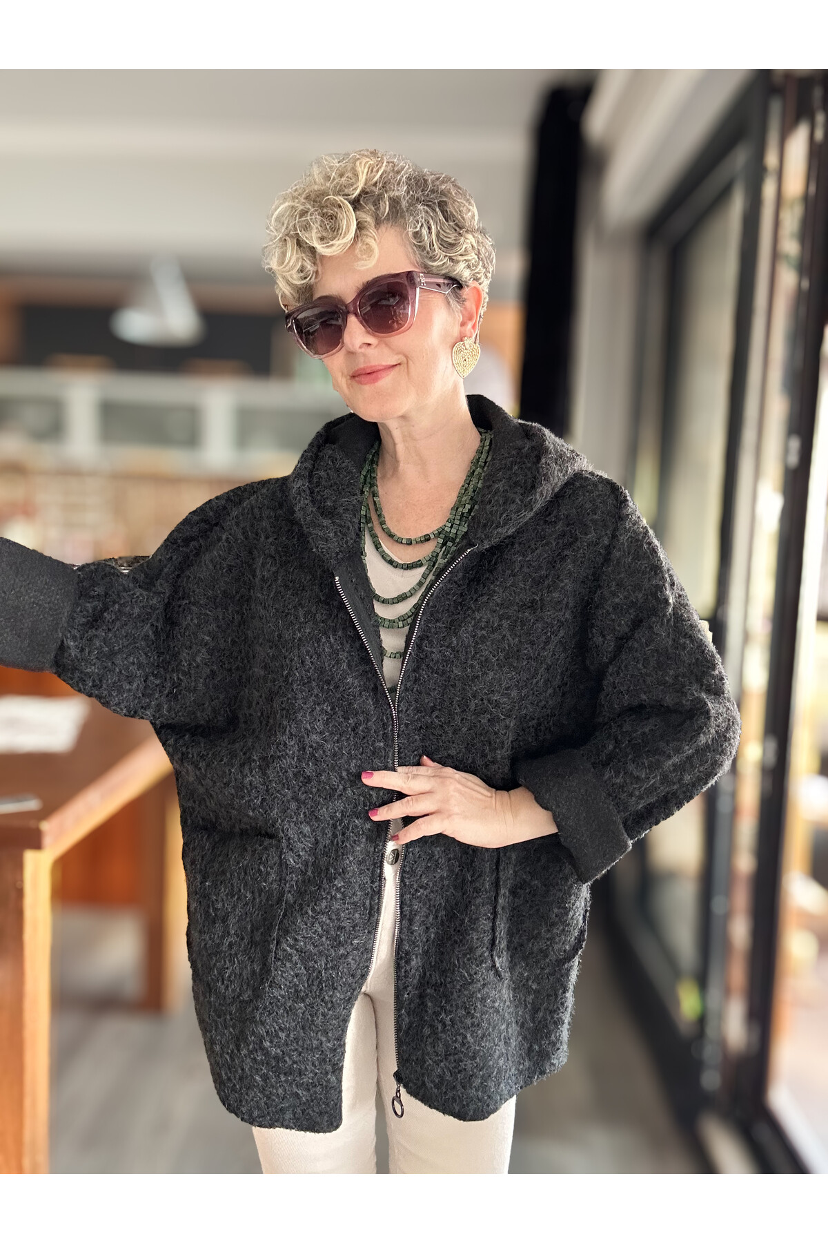 Lilly İtalyan Booklet Kapşonlu Fermuarlı Mont Açık Siyah