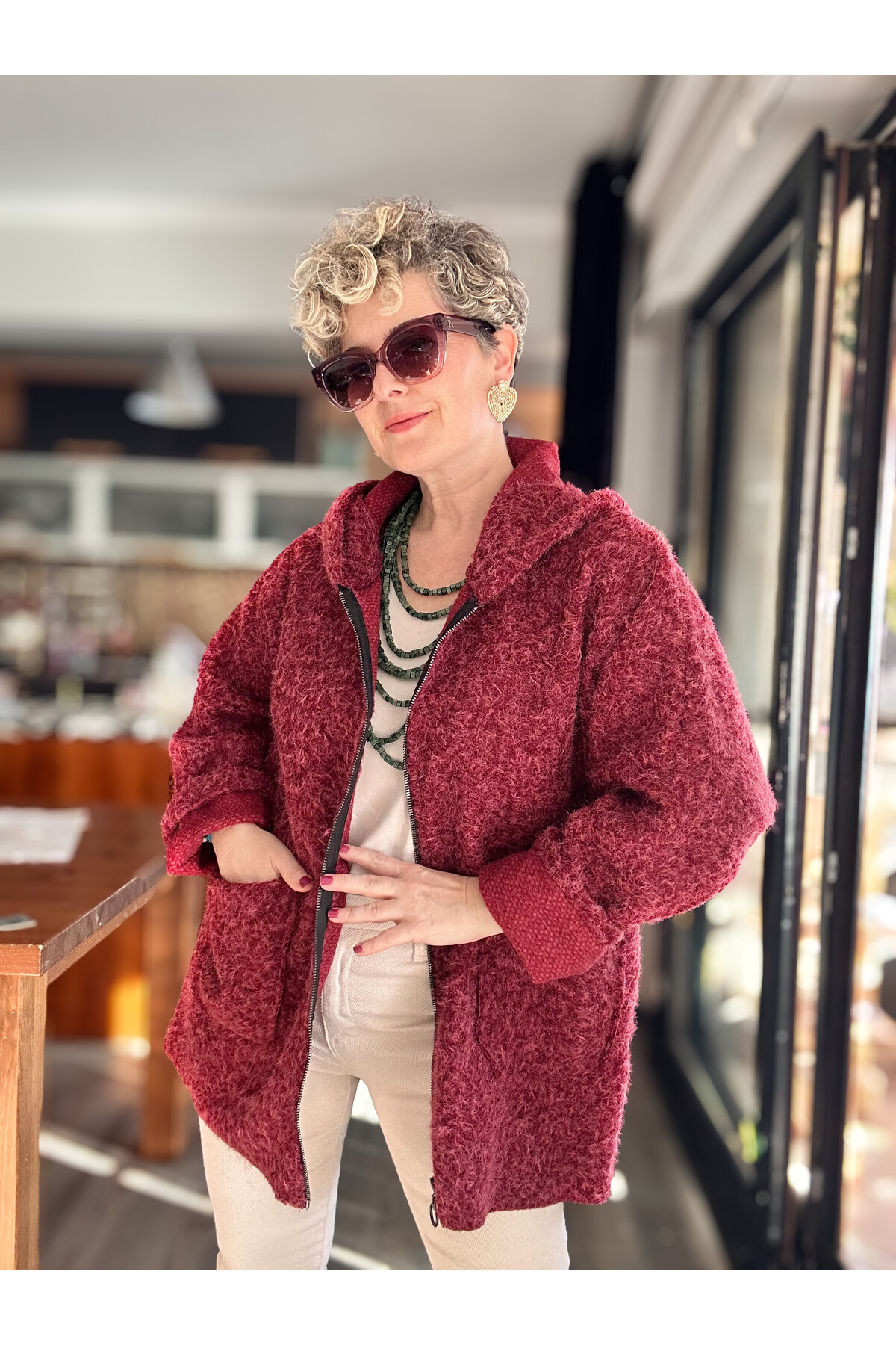 Lilly İtalyan Booklet Kapşonlu Fermuarlı Mont Bordo