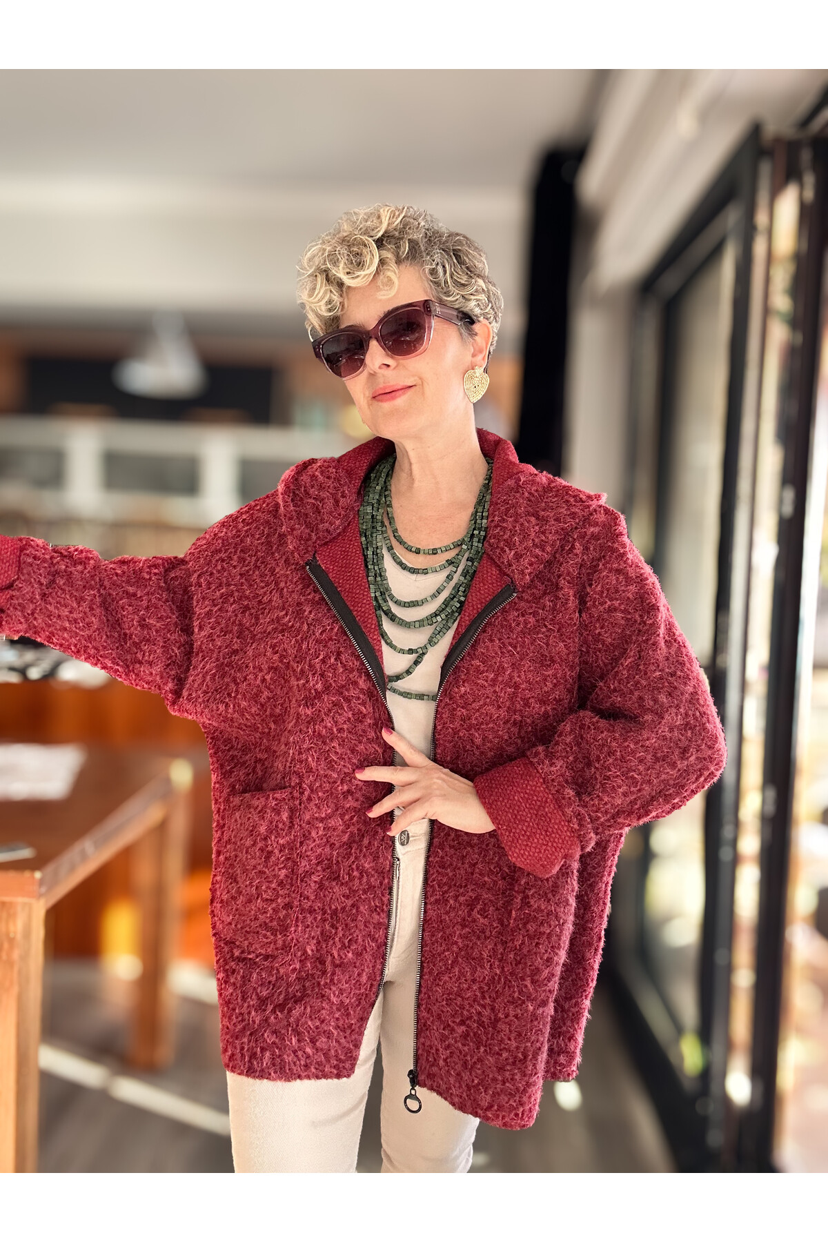 Lilly İtalyan Booklet Kapşonlu Fermuarlı Mont Bordo