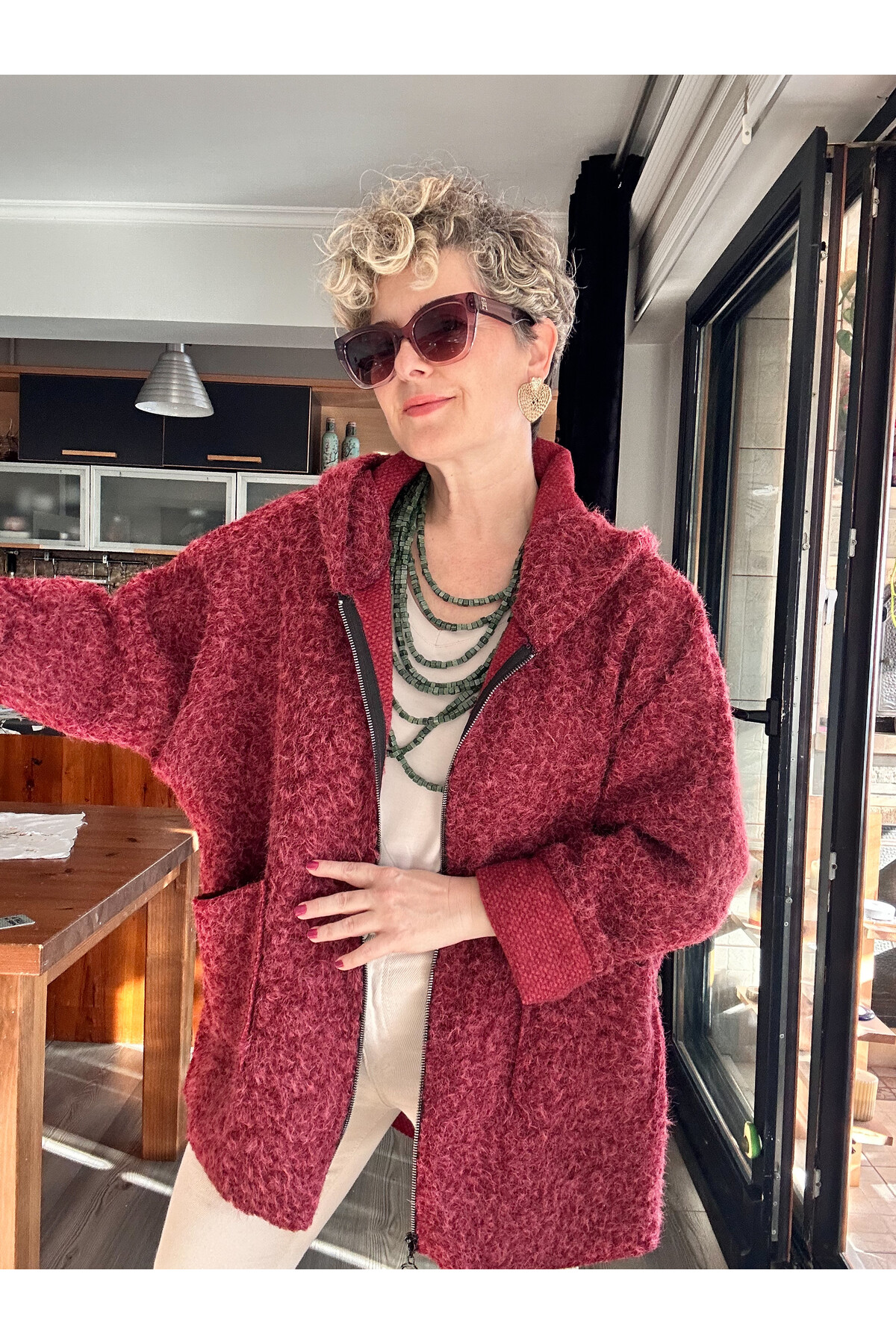 Lilly İtalyan Booklet Kapşonlu Fermuarlı Mont Bordo