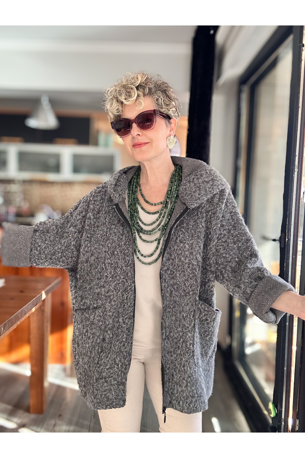 Lilly İtalyan Booklet Kapşonlu Fermuarlı Mont Gri