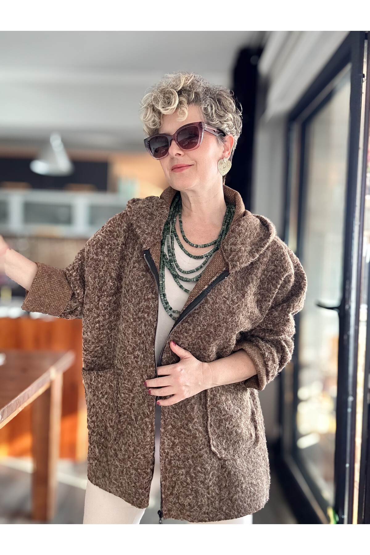 Lilly İtalyan Booklet Kapşonlu Fermuarlı Mont Kahve