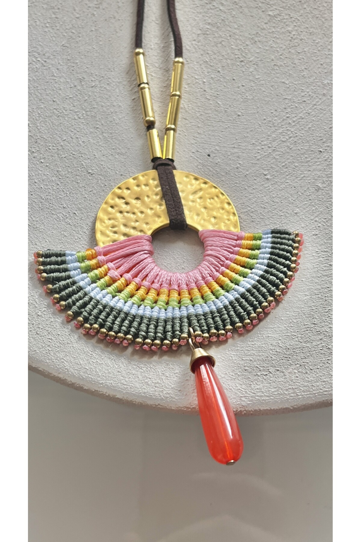 Liora Doğal Taş Etnik Kolye Pembe