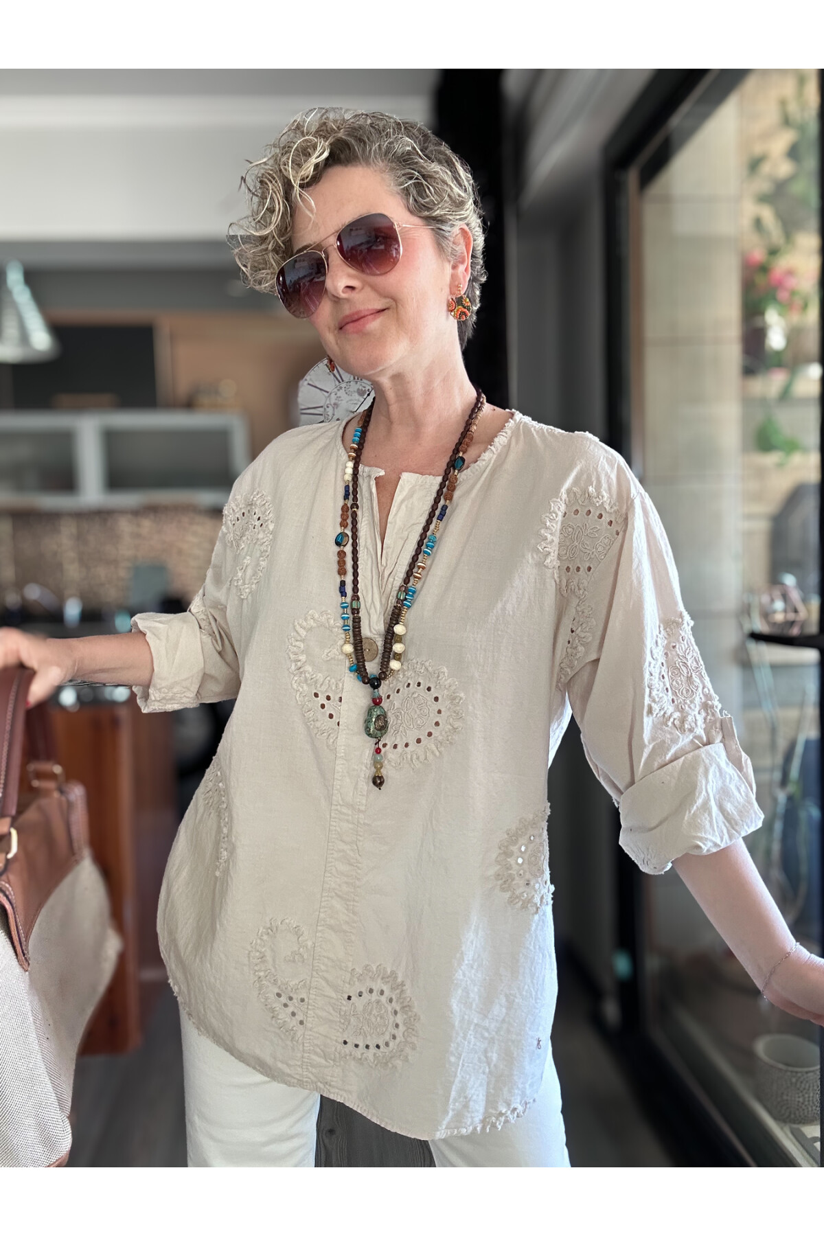 Lizza İtalyan Fisto Tahta Düğme Detay Gömlek Bej