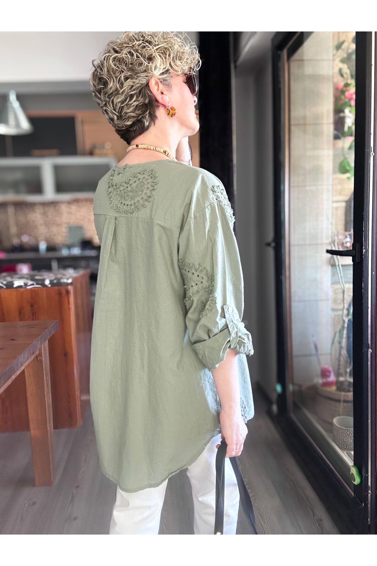 Lizza İtalyan Fisto Tahta Düğme Detay Gömlek Haki