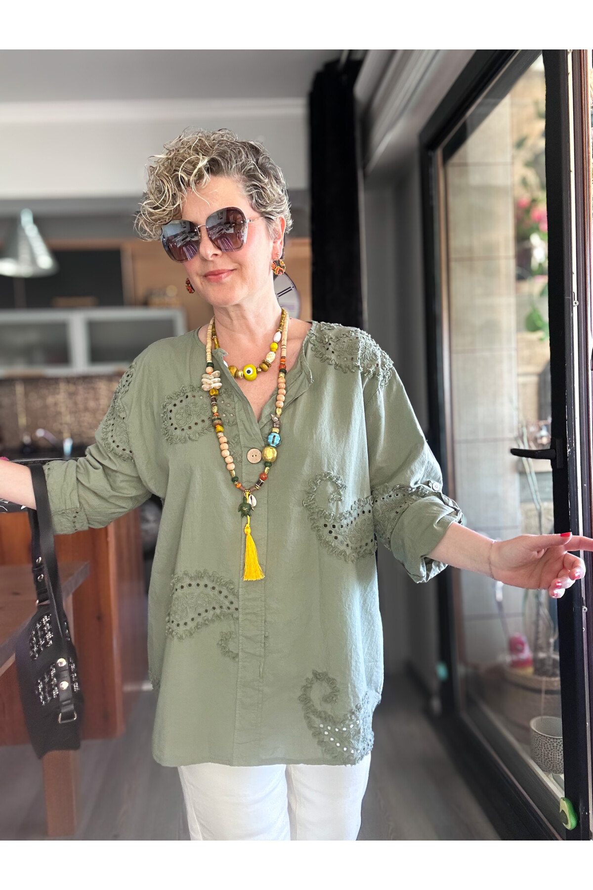 Lizza İtalyan Fisto Tahta Düğme Detay Gömlek Haki