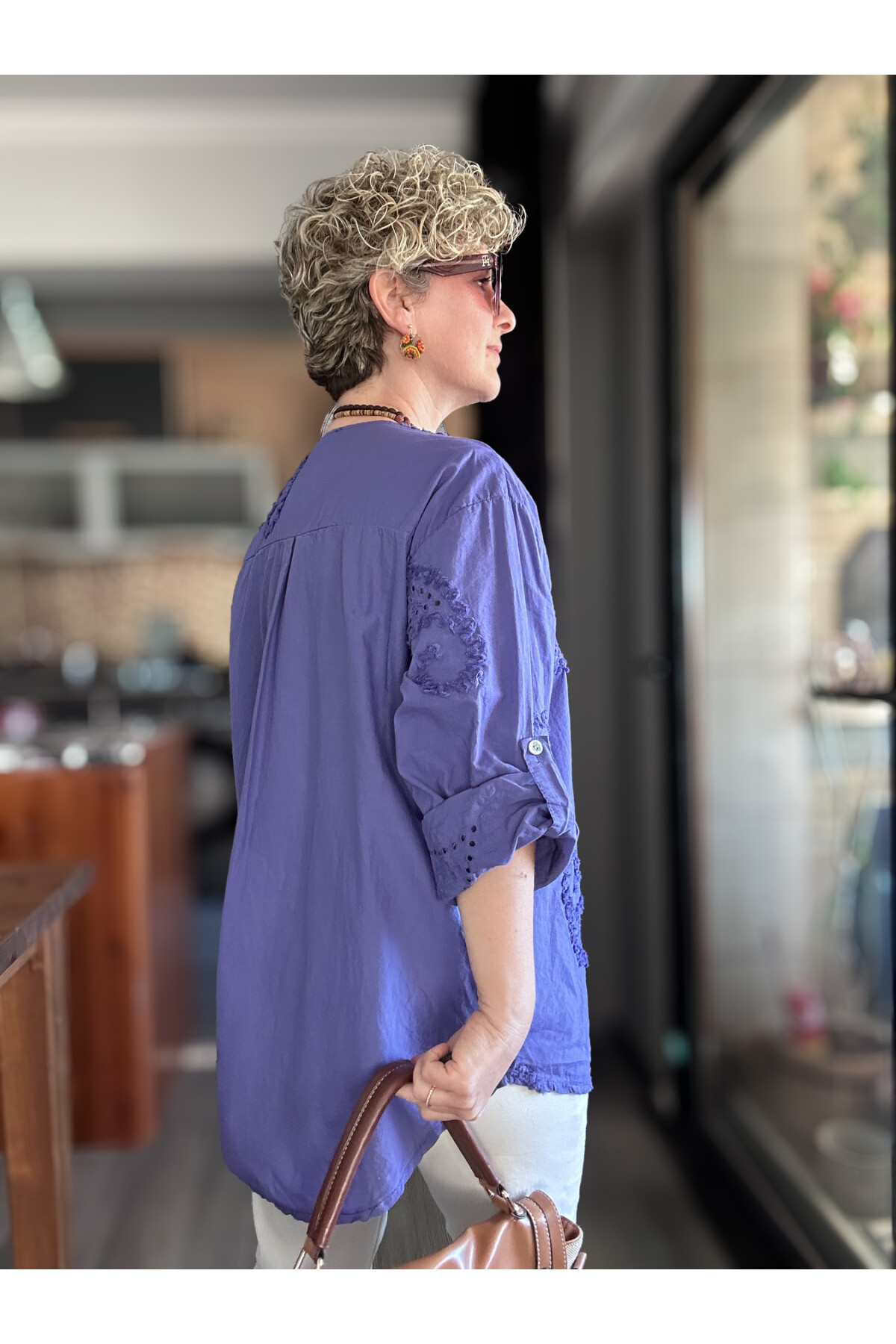 Lizza İtalyan Fisto Tahta Düğme Detay Gömlek Mor