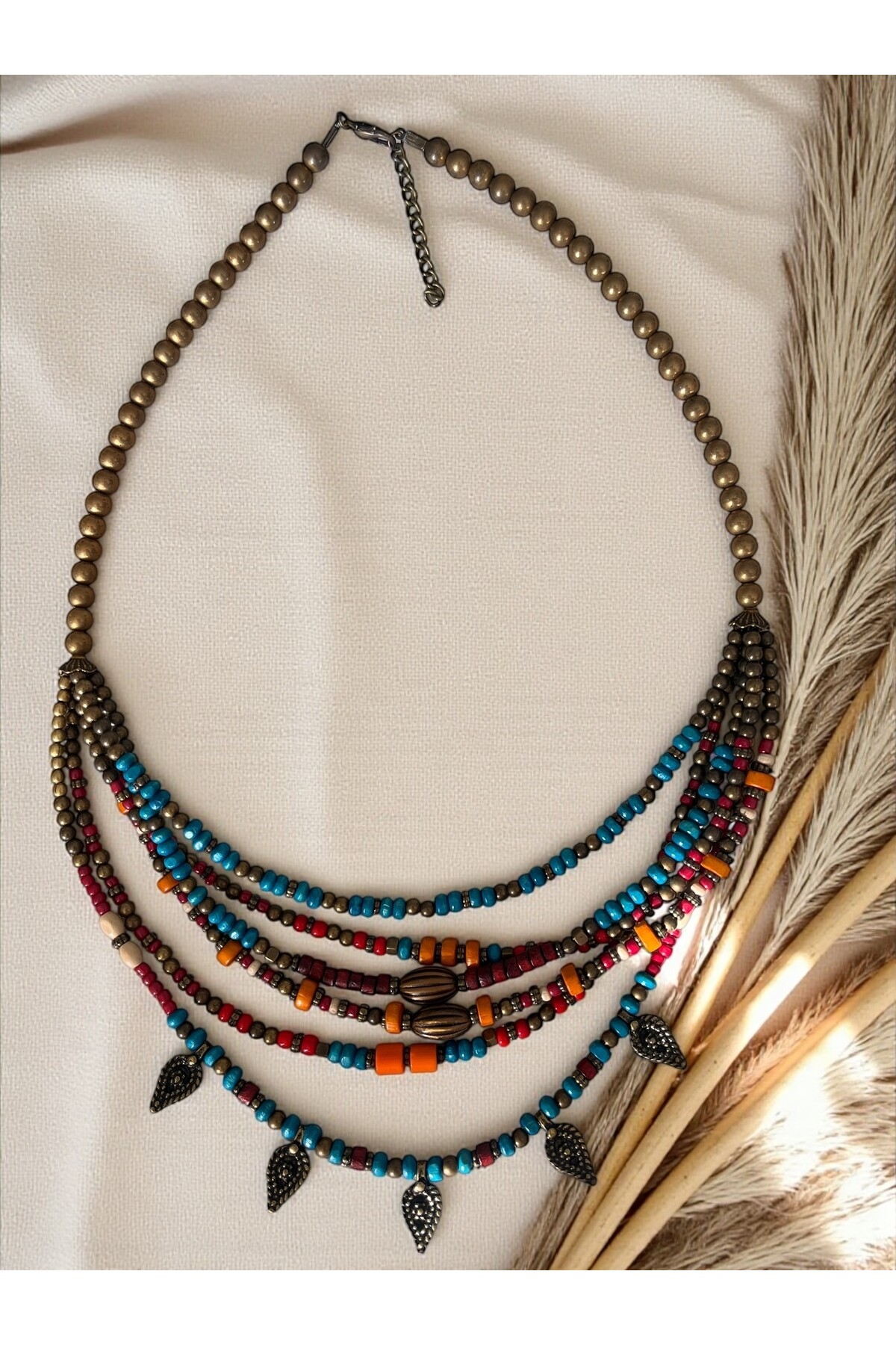 Luna Tahta Boncuk Etnik Kolye