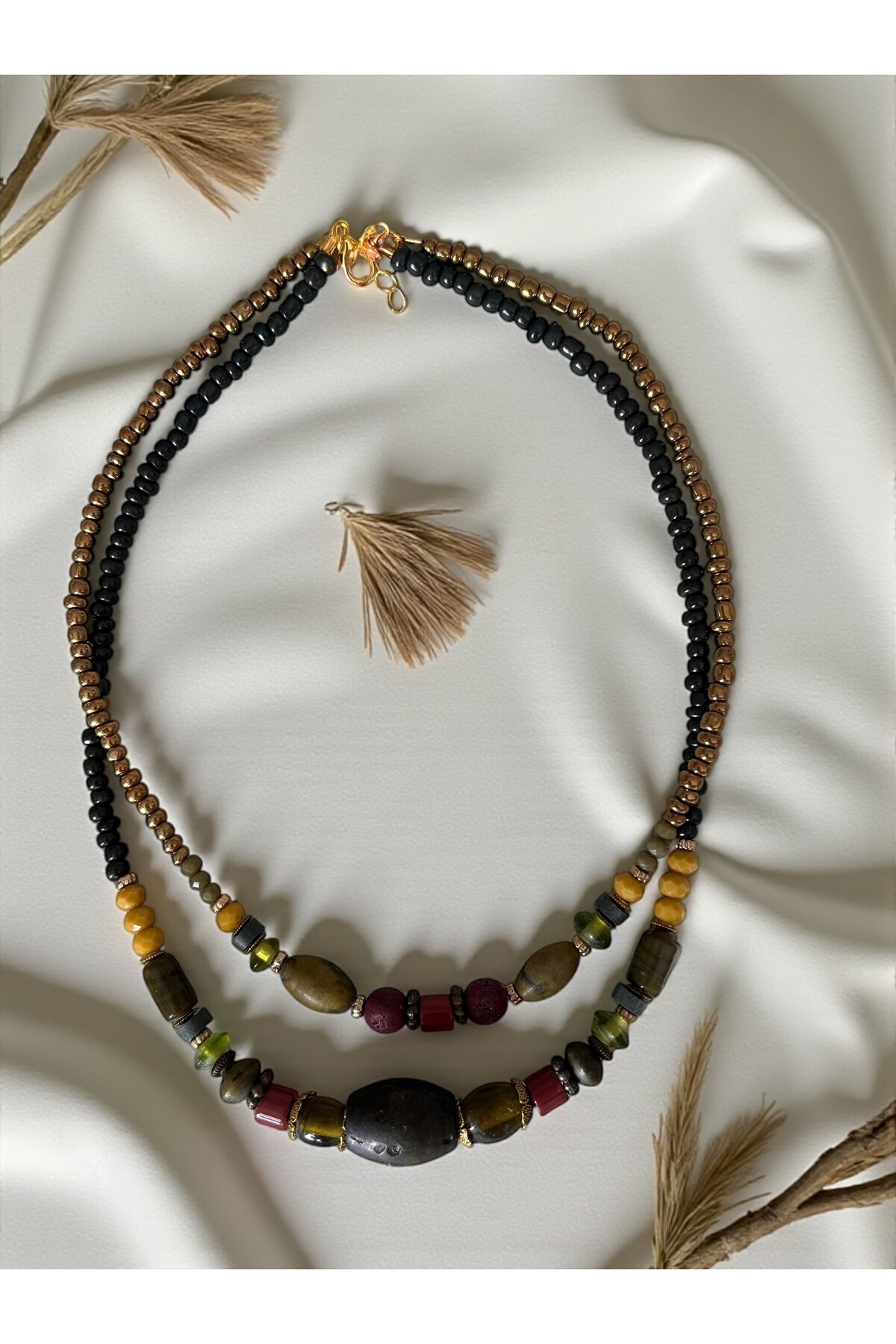 Zinn Cam Boncuk Etnik Kolye