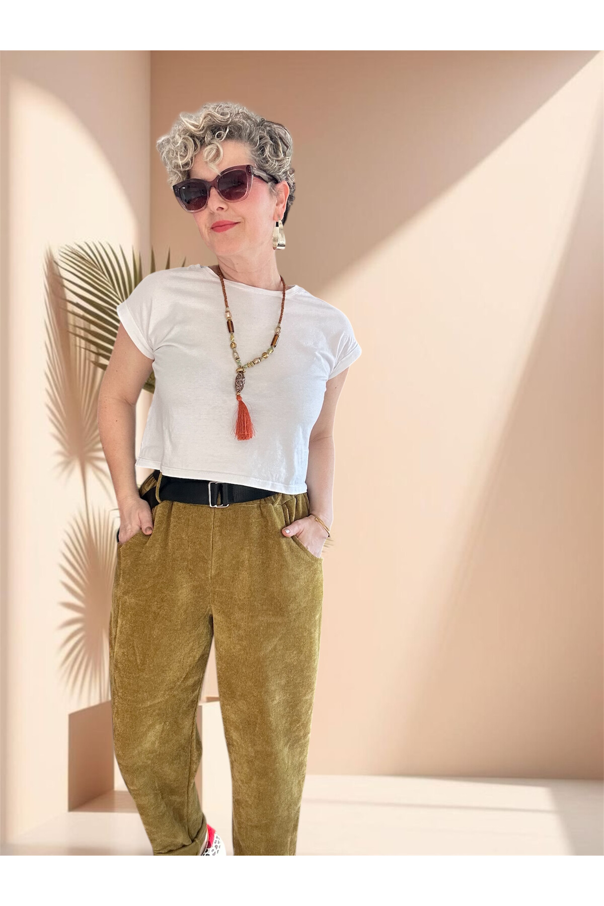 Luppo İtalyan Şönil Kemerli Havuç Pantolon Olive