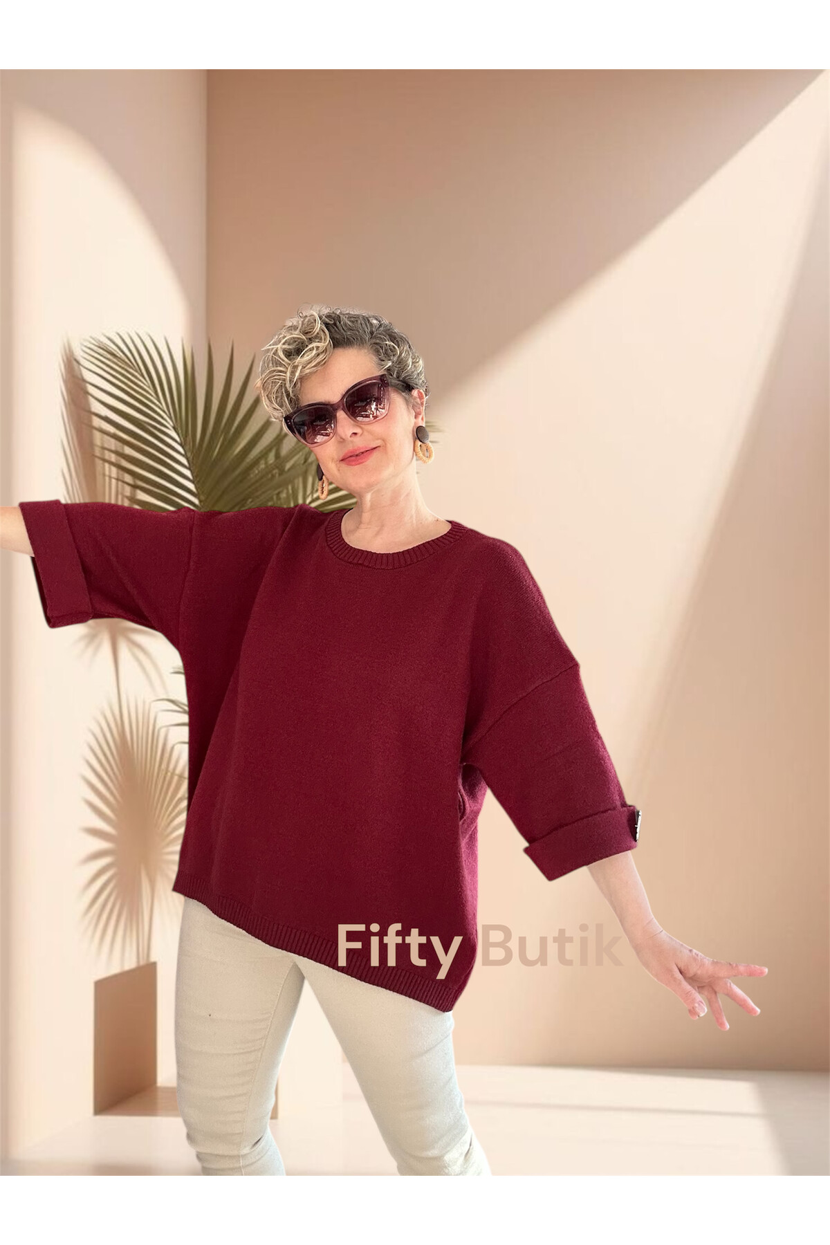 Macca Tasarım Düğme Detay Triko Bluz Bordo