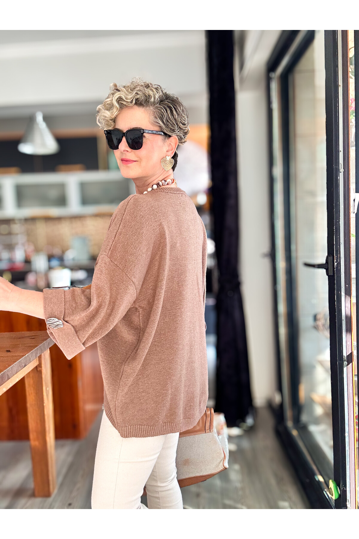 Macca Tasarım Düğme Detay Triko Bluz Vizon