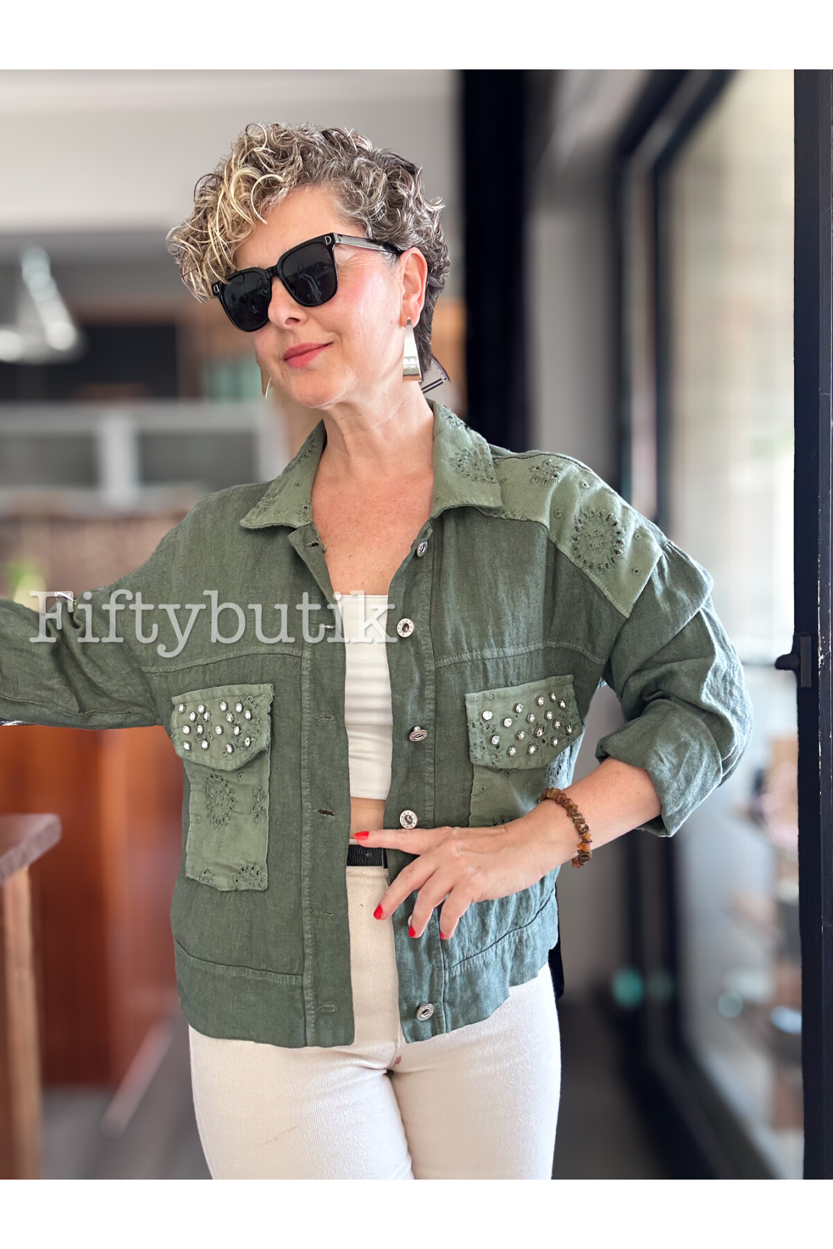 Macci İtalyan Vip Taş Detay Gömlek Ceket Haki