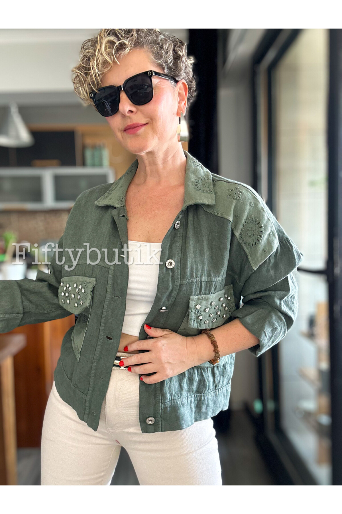 Macci İtalyan Vip Taş Detay Gömlek Ceket Haki