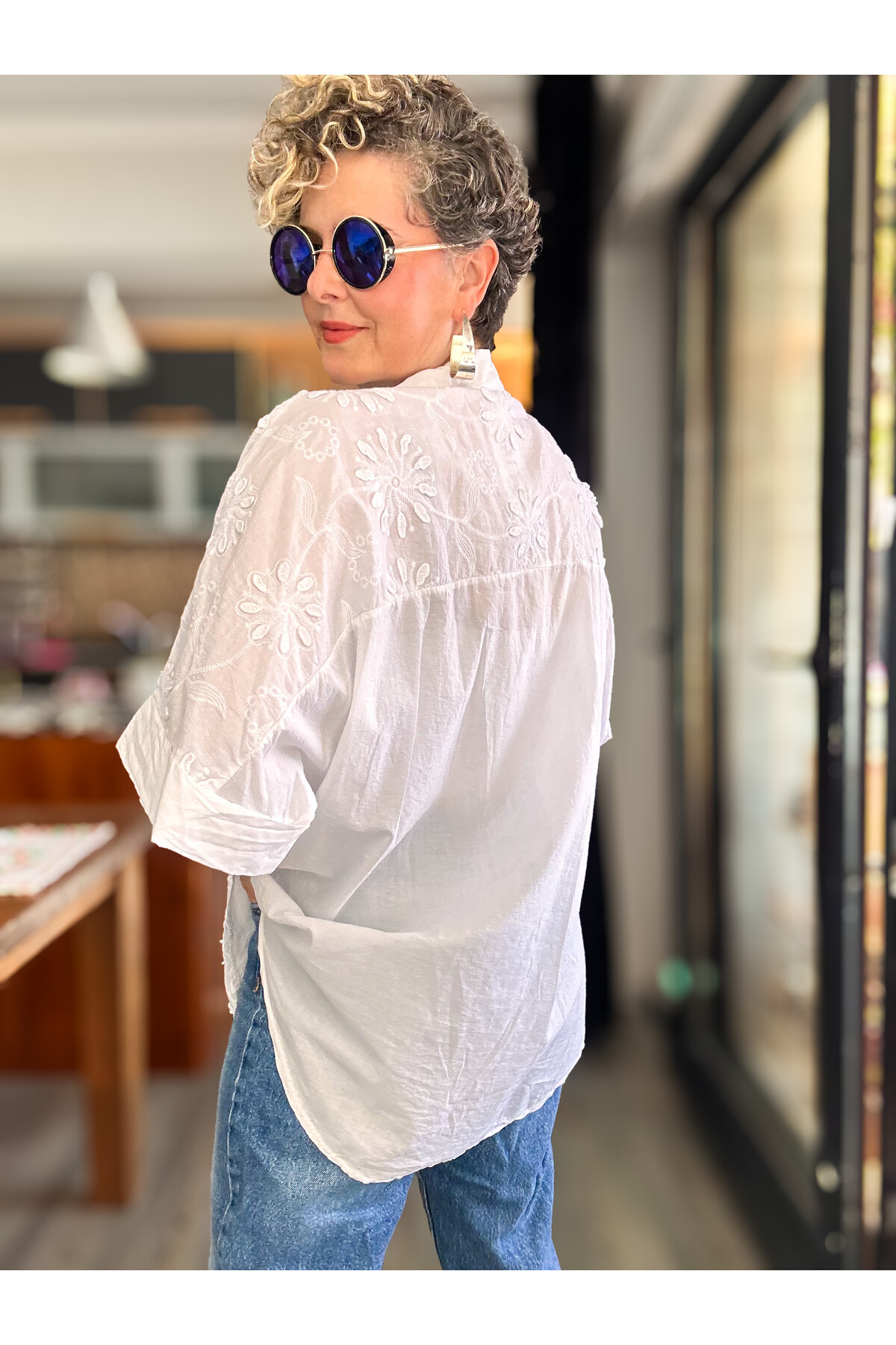 Makkis Kot Cep Detaylı İtalyan Brode Gömlek Beyaz